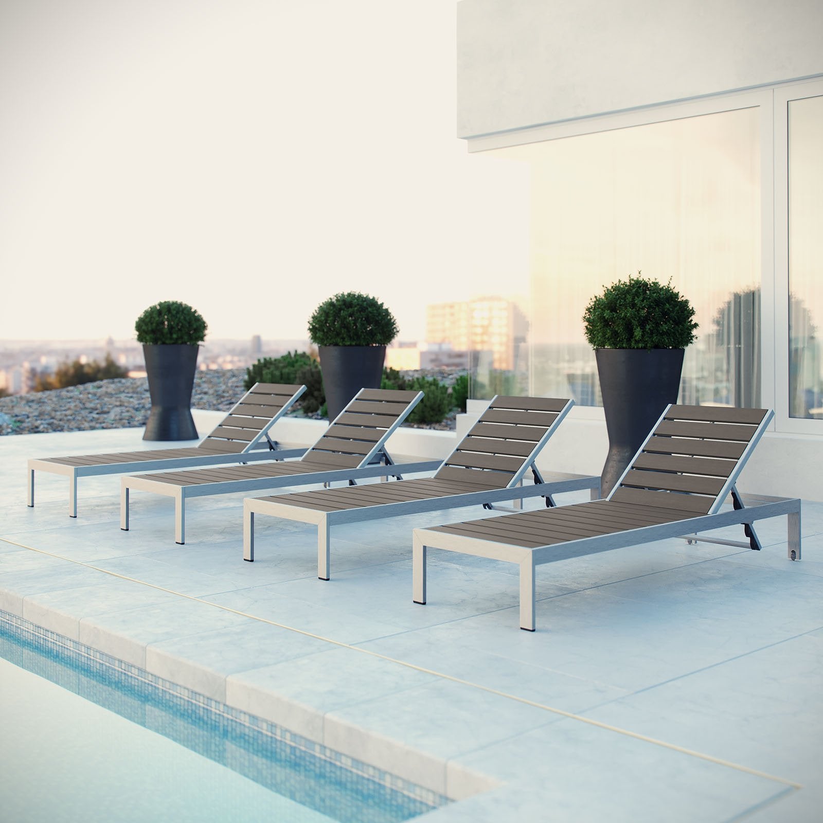 Aluminum Outdoor Patio Chaise Lounge Chairs Set of 4