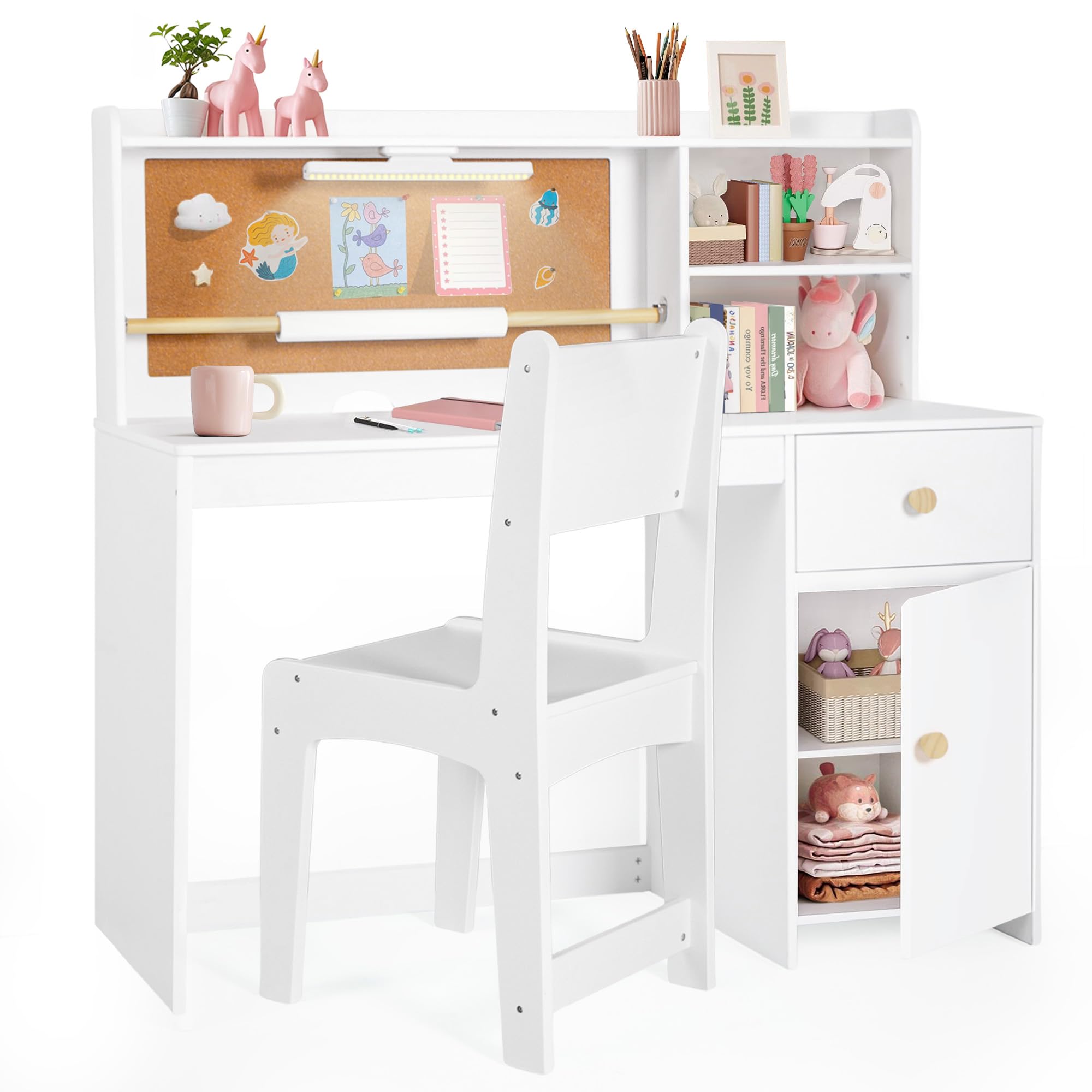 Kids Desk and Chair Set with Night Light and Storage