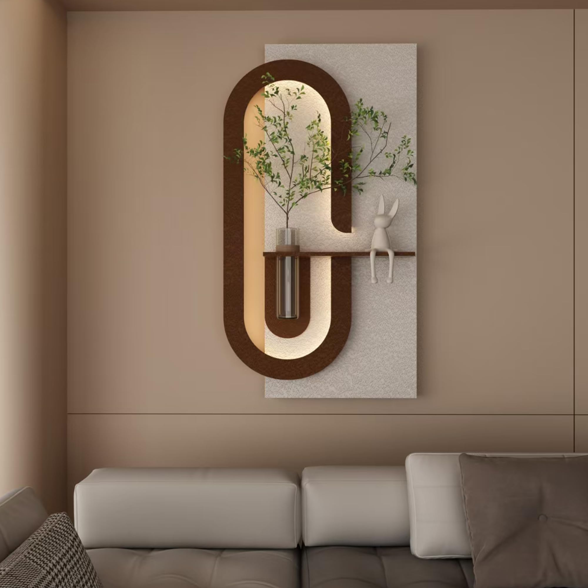 3D LED Wall Decor Sculpture with Artificial Plants and Glass Vase