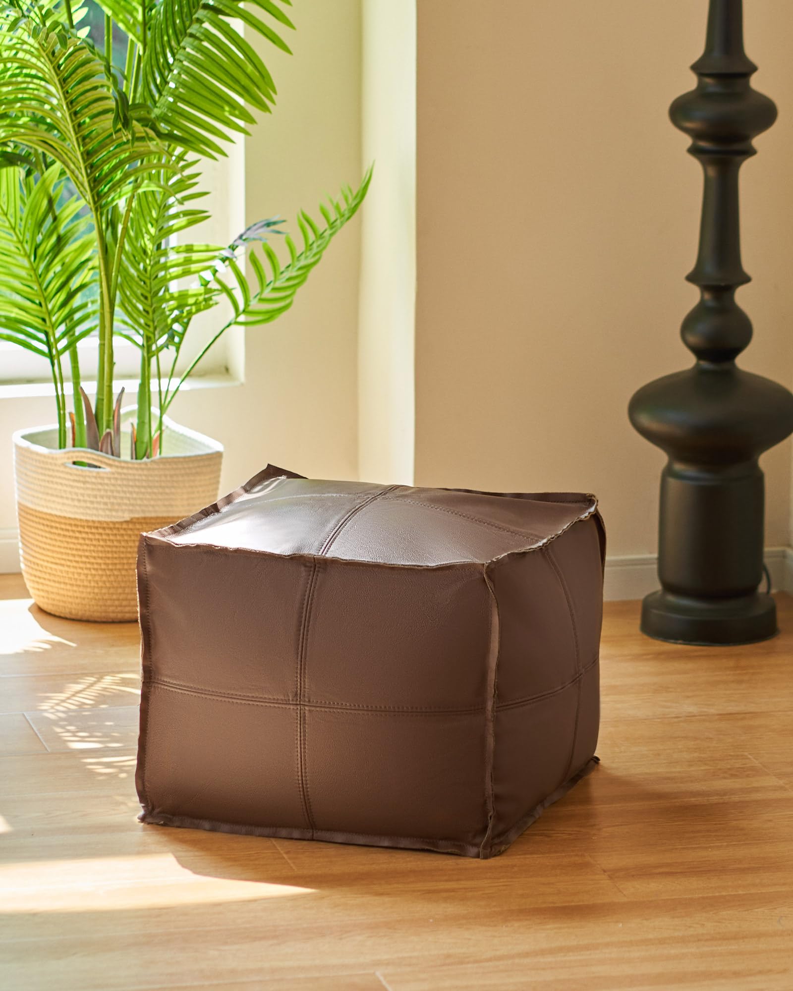 Genuine Leather Square Pouf Ottoman