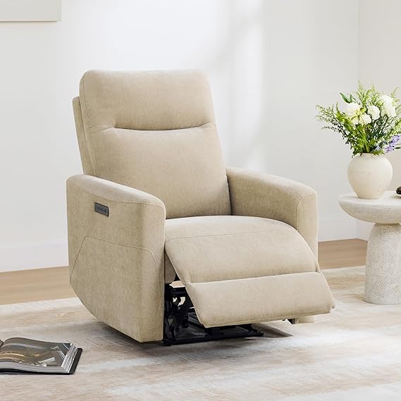 Genuine Leather Power Recliner Chair with Headrest