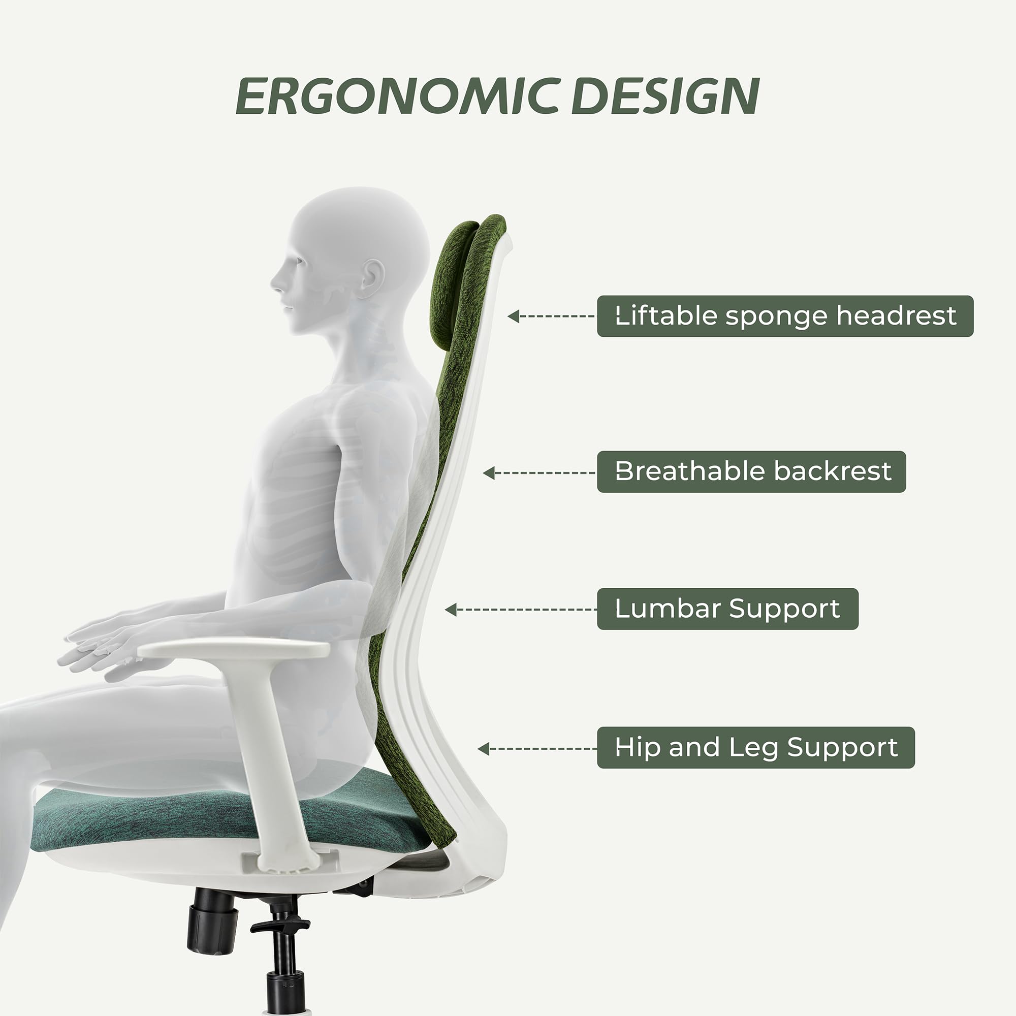 Mesh Office Chair with Adjustable Headrest and Lumbar Support