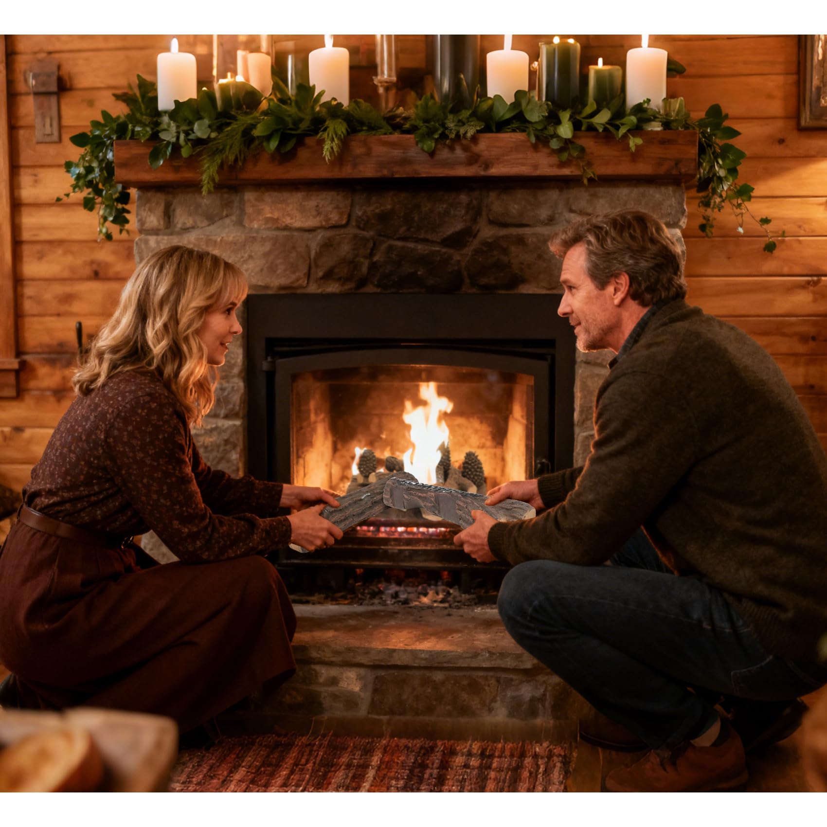 Ceramic Gas Fireplace Logs 9-Piece Set