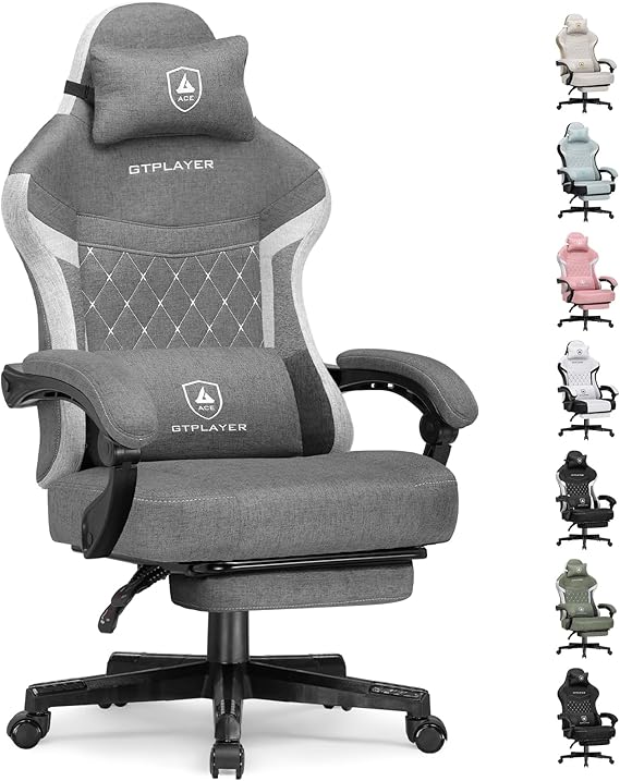 Fabric Gaming Chair with Pocket Spring Cushion and Adjustable Recliner