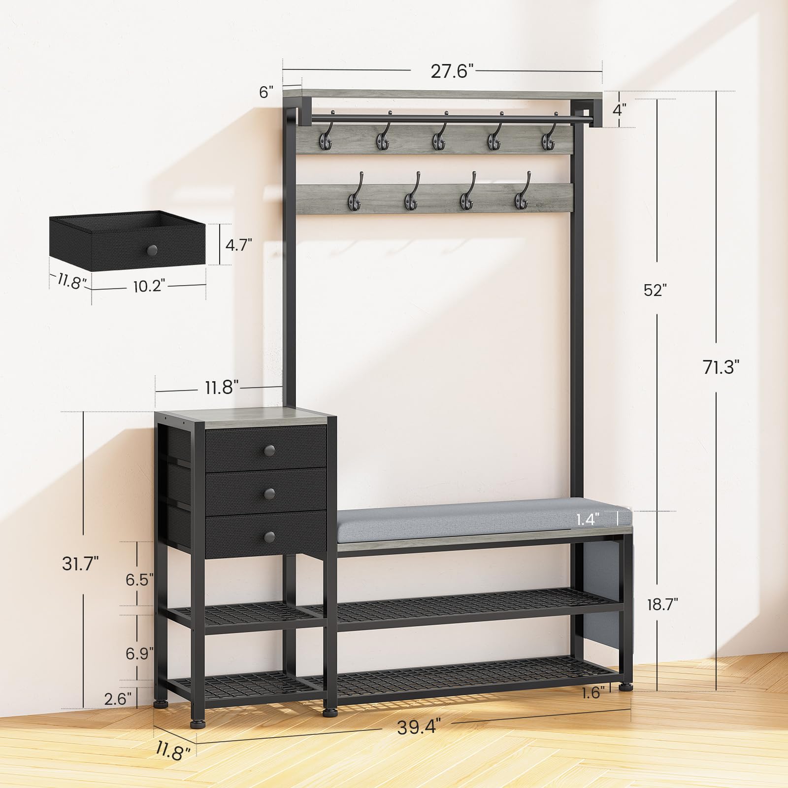 Hall Tree with Bench and Shoe Storage