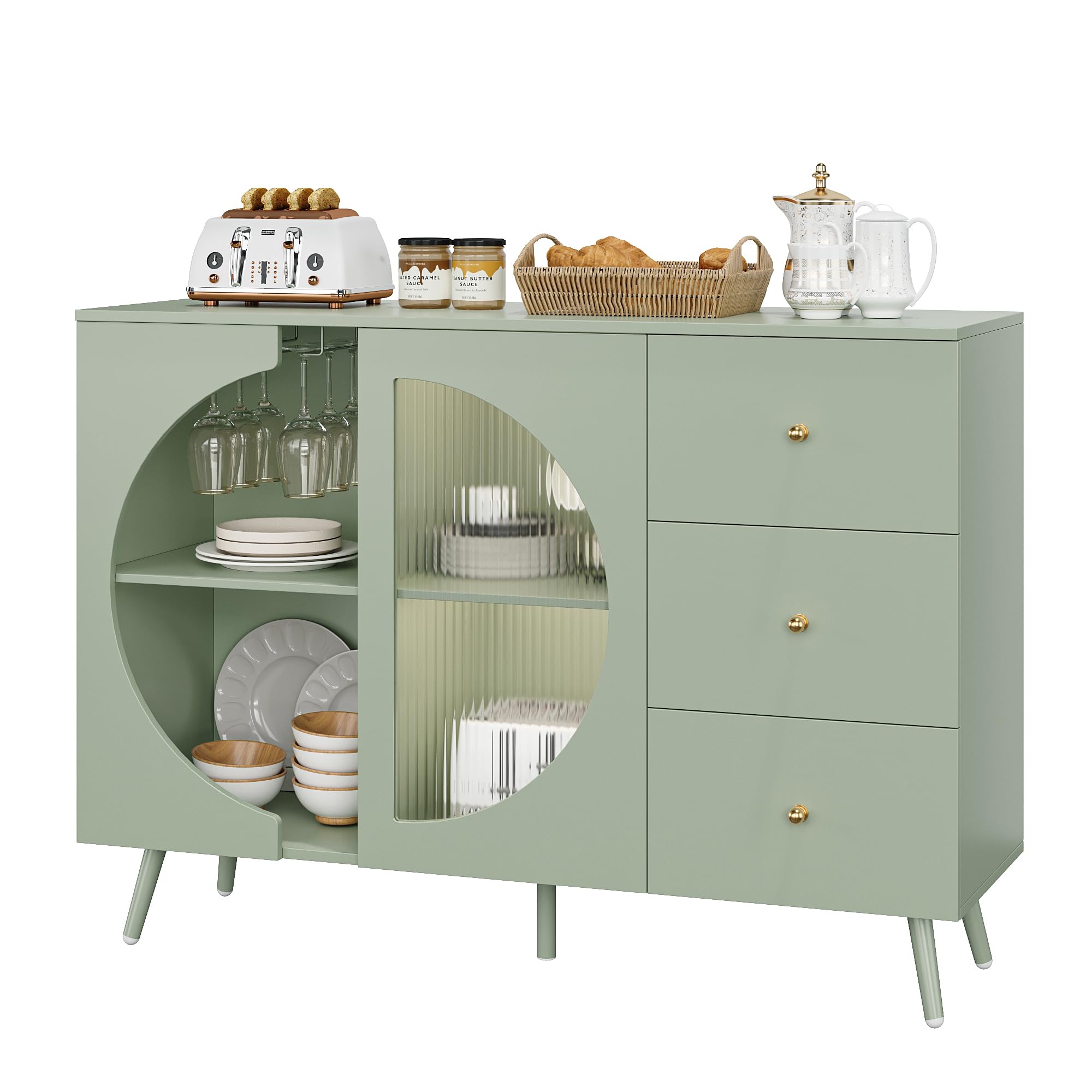 Coffee Bar Cabinet with Fluted Glass Door and Wine Rack