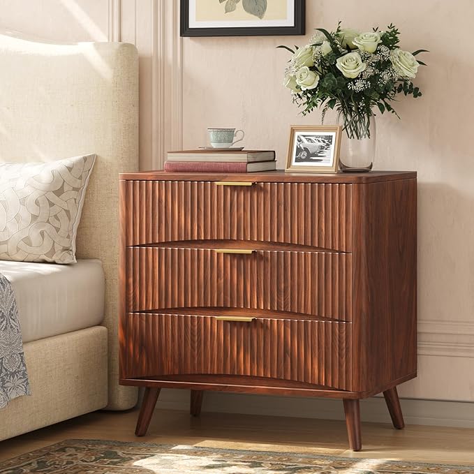 Oversized Fluted Nightstands Set of 2 - 3 Drawers