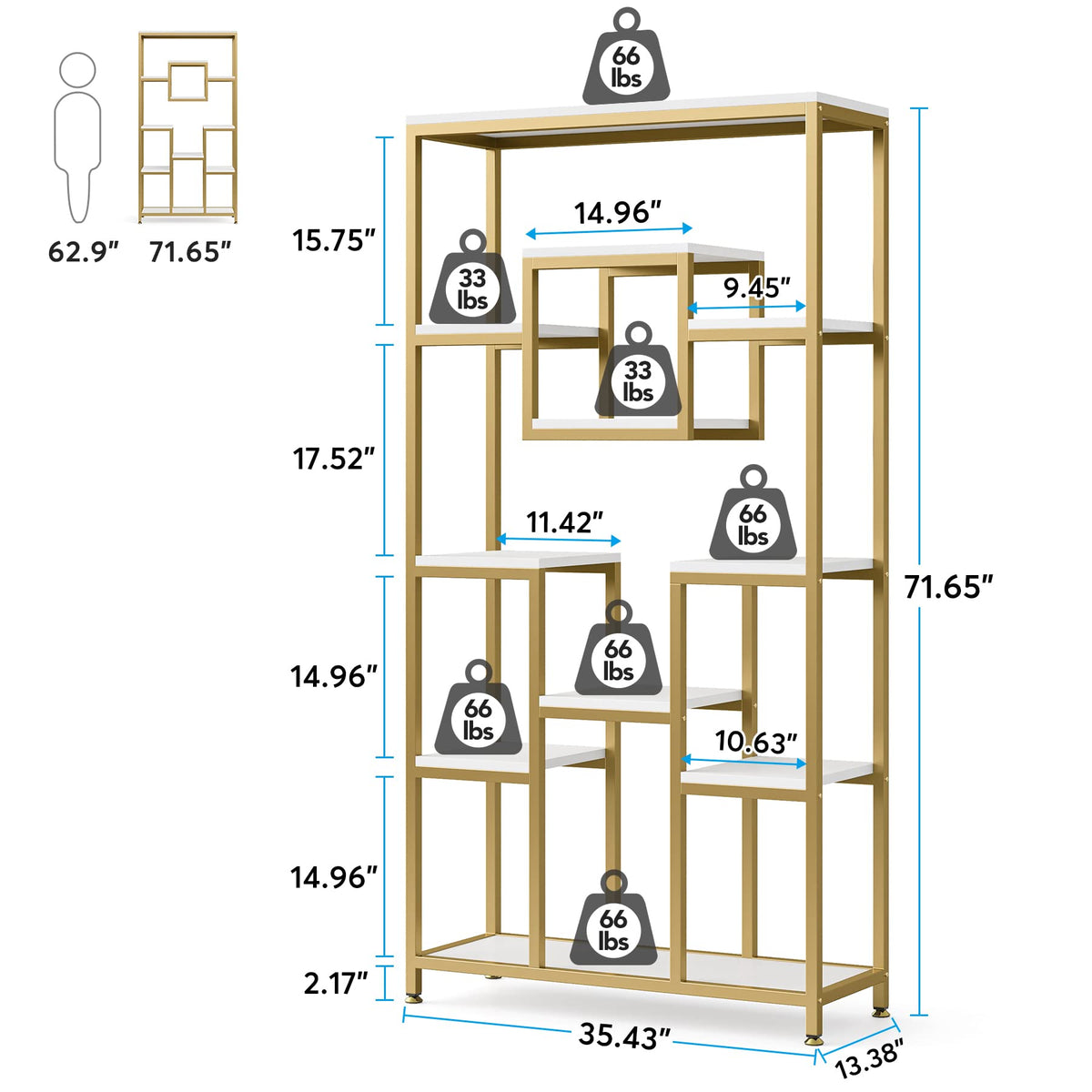 71" Tall Geometric Bookshelf with Storage Shelves