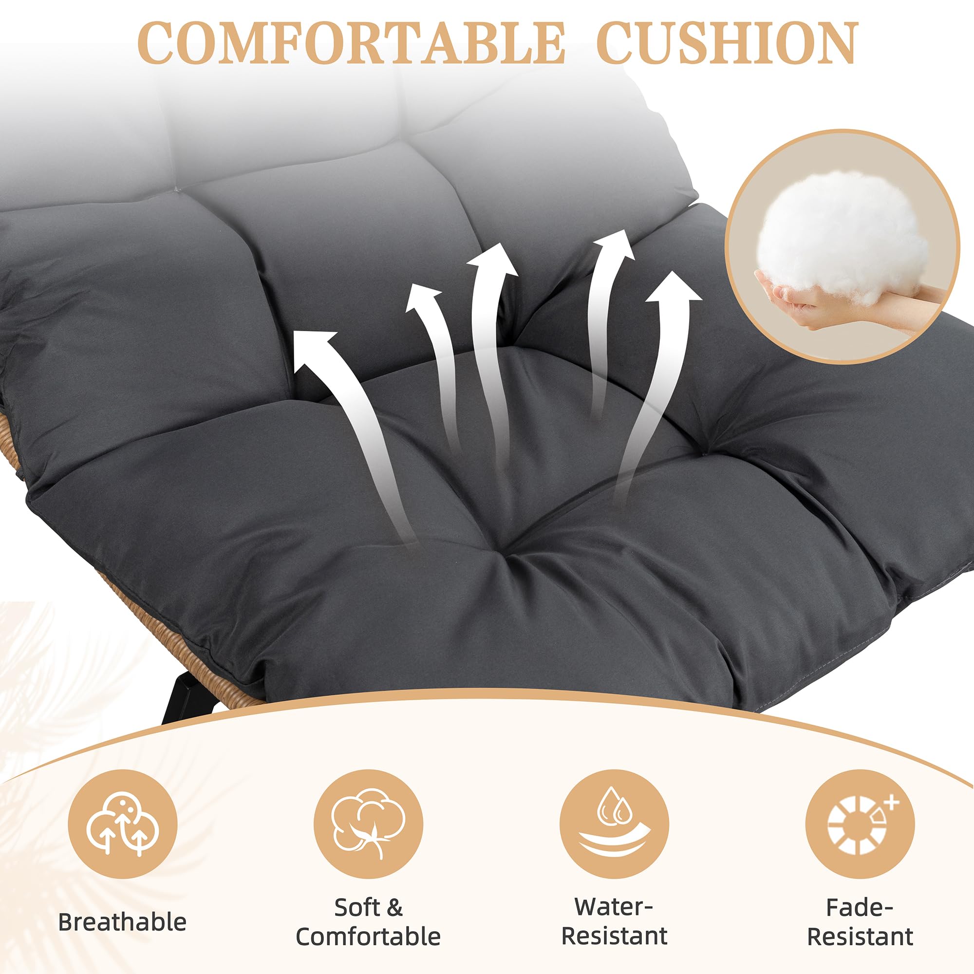 Swivel Wicker Chair with Cushion - Oversized Patio Lounge Chair