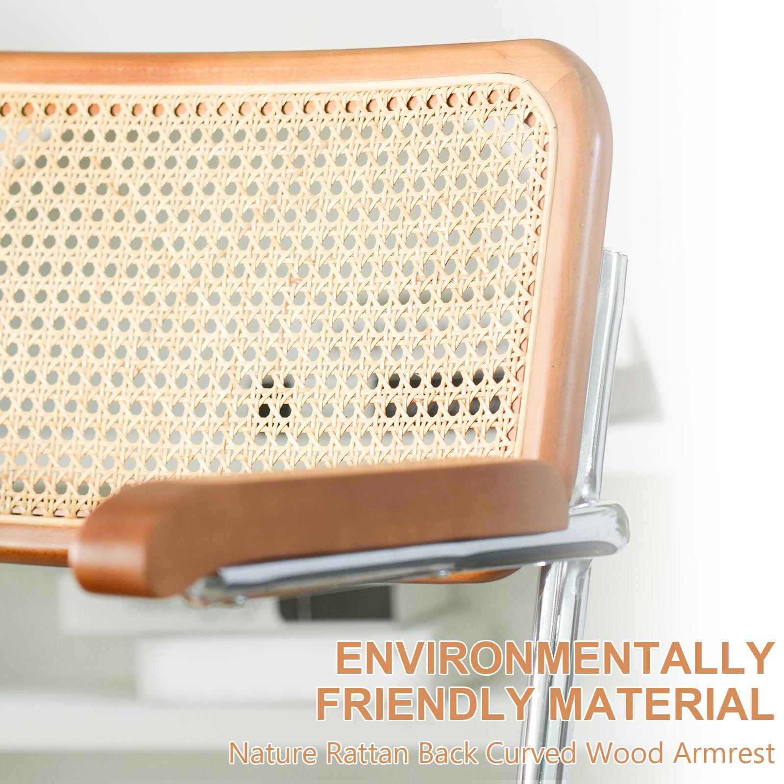 Rattan Office Chair with Wood Armrest