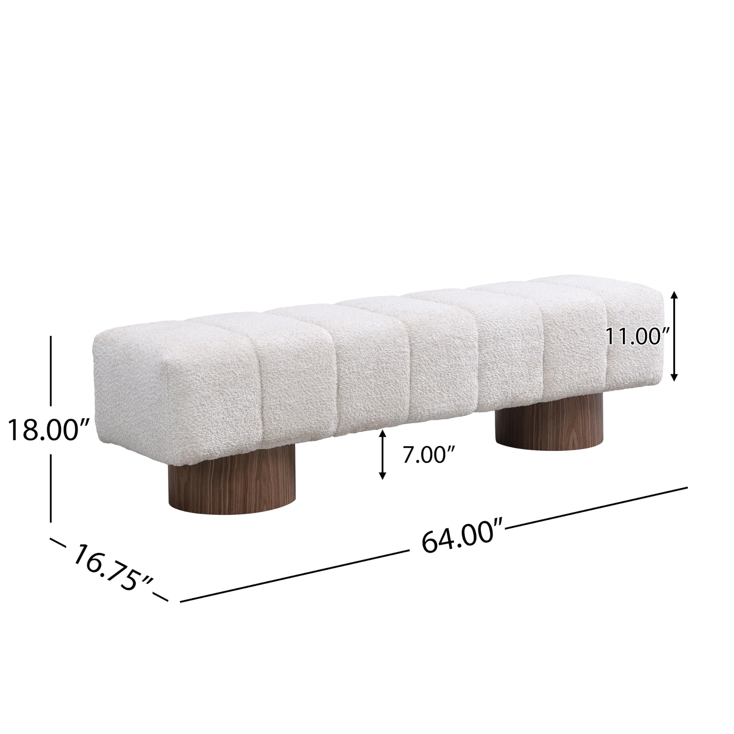 64" Boucle Dining Bench - Upholstered Ottoman Seat