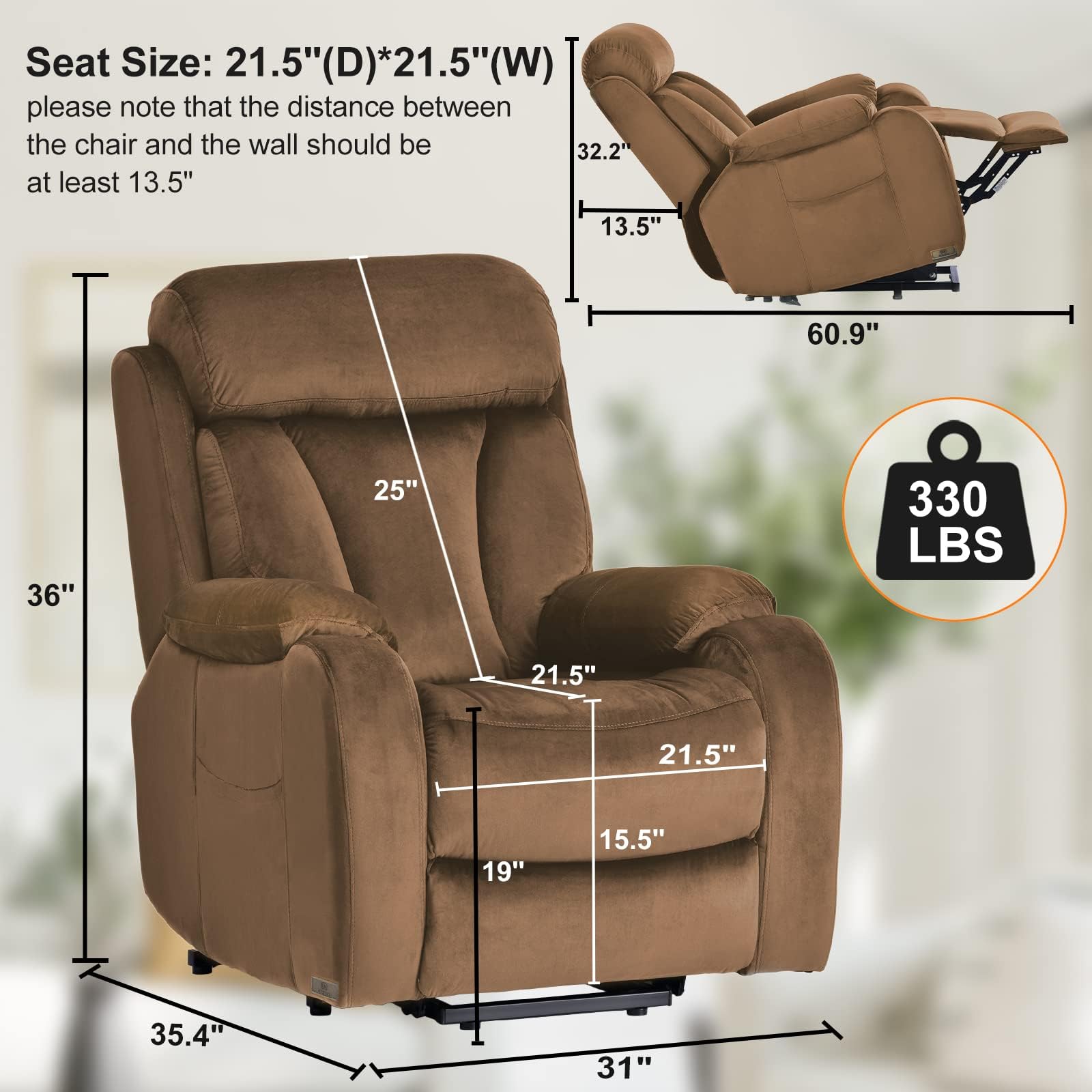 Electric Power Lift Recliner Chair with Massage and Heating