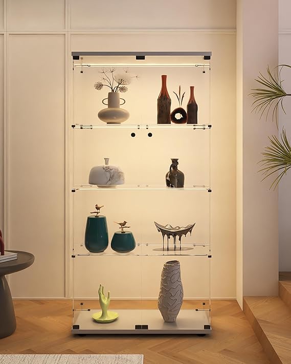 Glass Display Cabinet with LED Lights and Lock