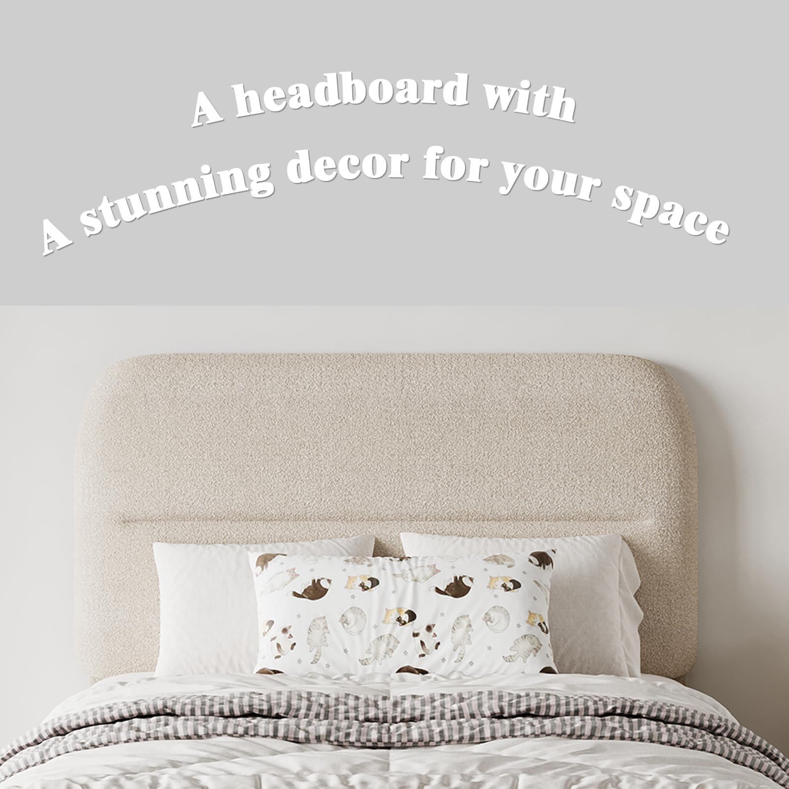 Twin Size Boucle Upholstered Bed Frame with Adjustable Headboard