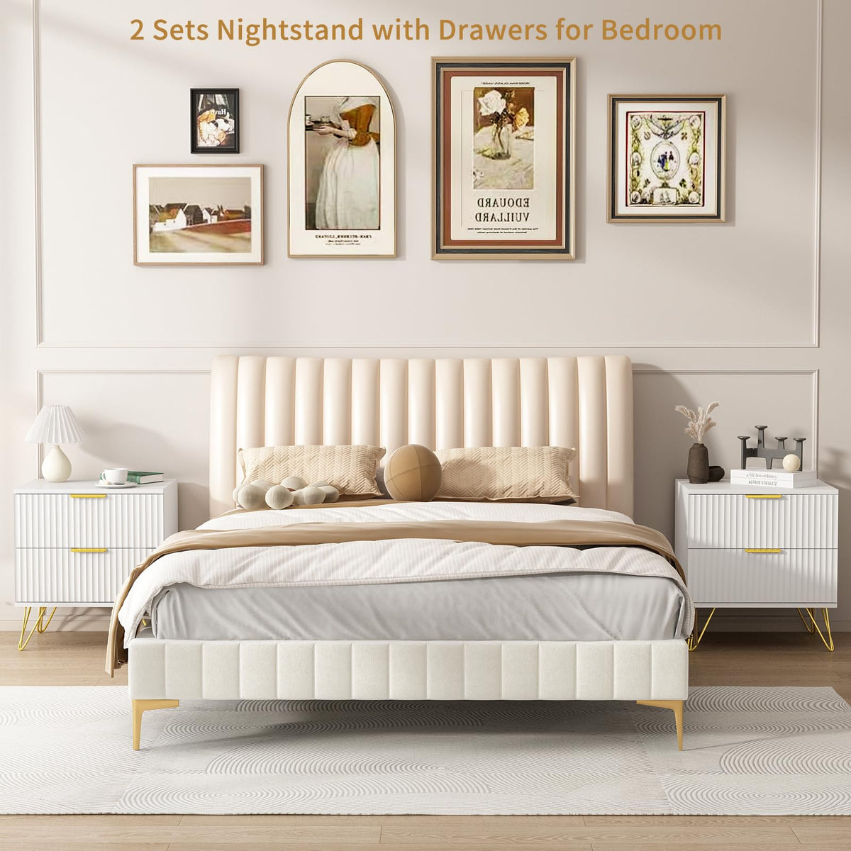 7 Drawer Dresser and Nightstand Set - White with Gold Handles