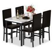 5-Piece Faux Marble Dining Table Set with 4 Chairs