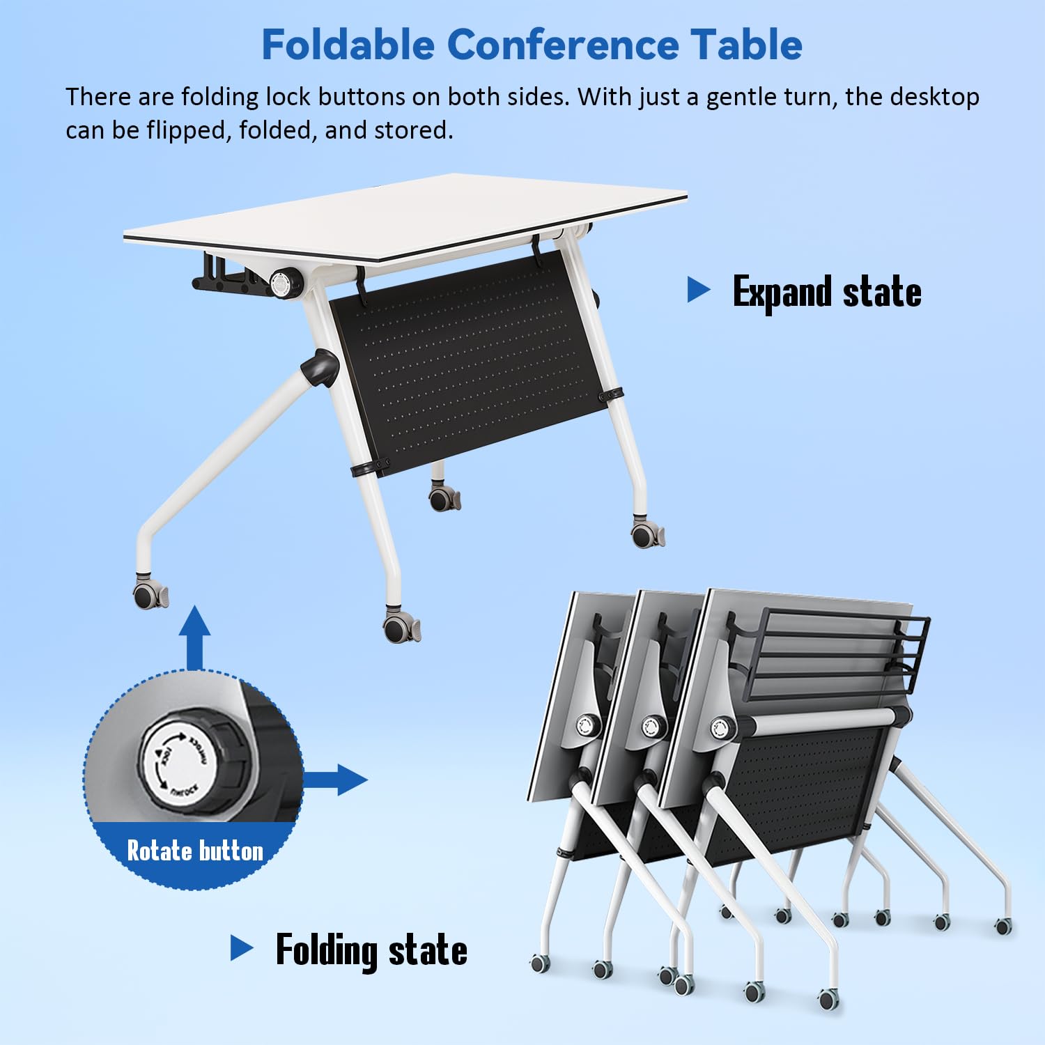 Folding Conference Table with Lockable Wheels