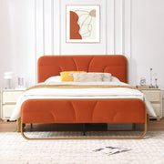 Full Size Velvet Upholstered Platform Bed with Rounded Metal Frame