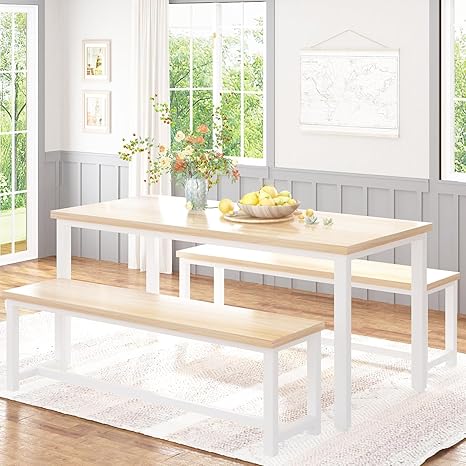 3-Piece Dining Table Set with Benches
