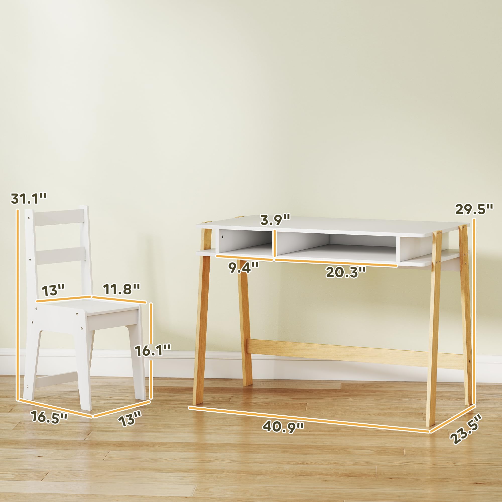 Kids Desk and Chair Set with Storage Compartment