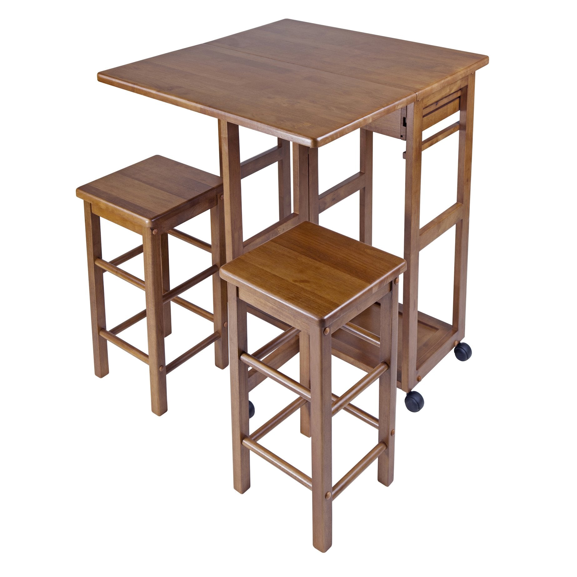 Teak Space Saver Dining Set with 2 Stools