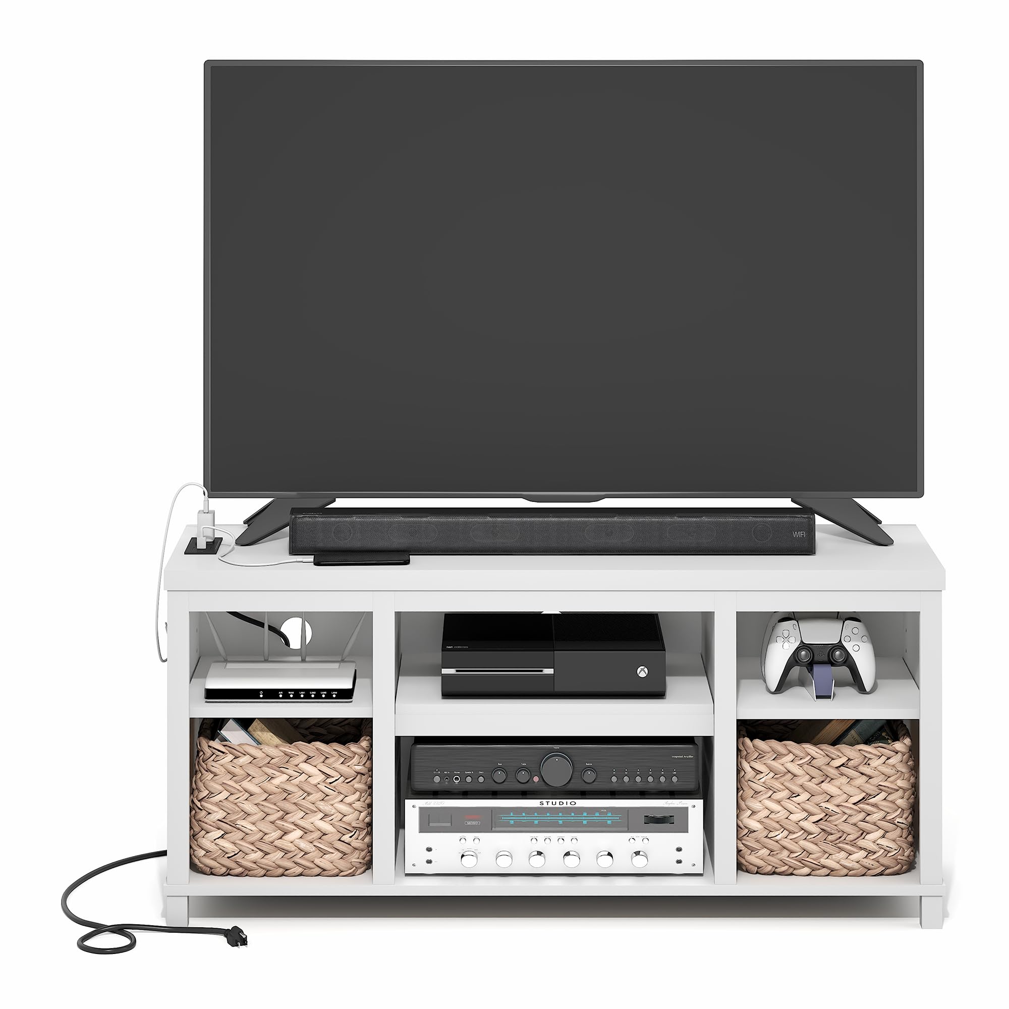 Farmhouse TV Stand with USB Charging
