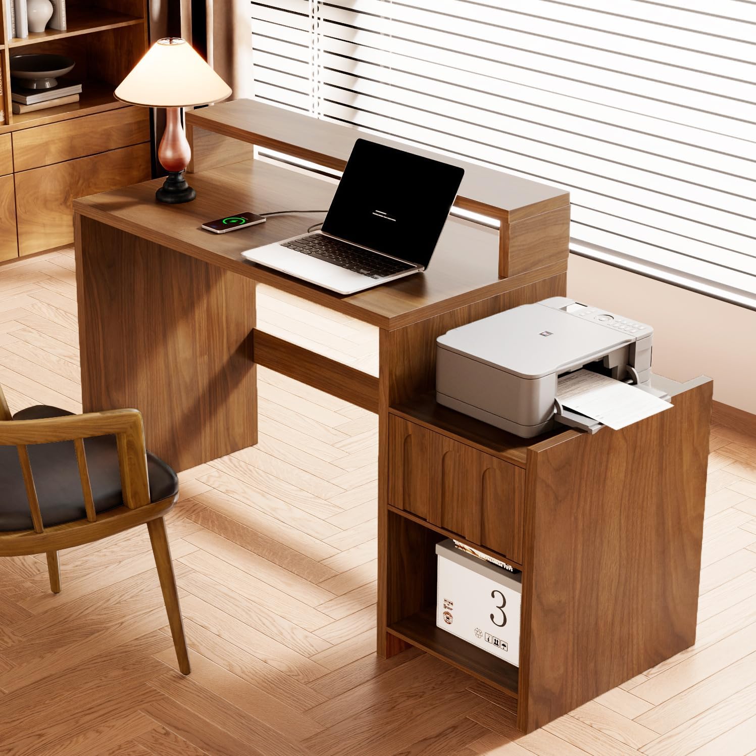 Executive Desk with Drawer and Printer Shelf