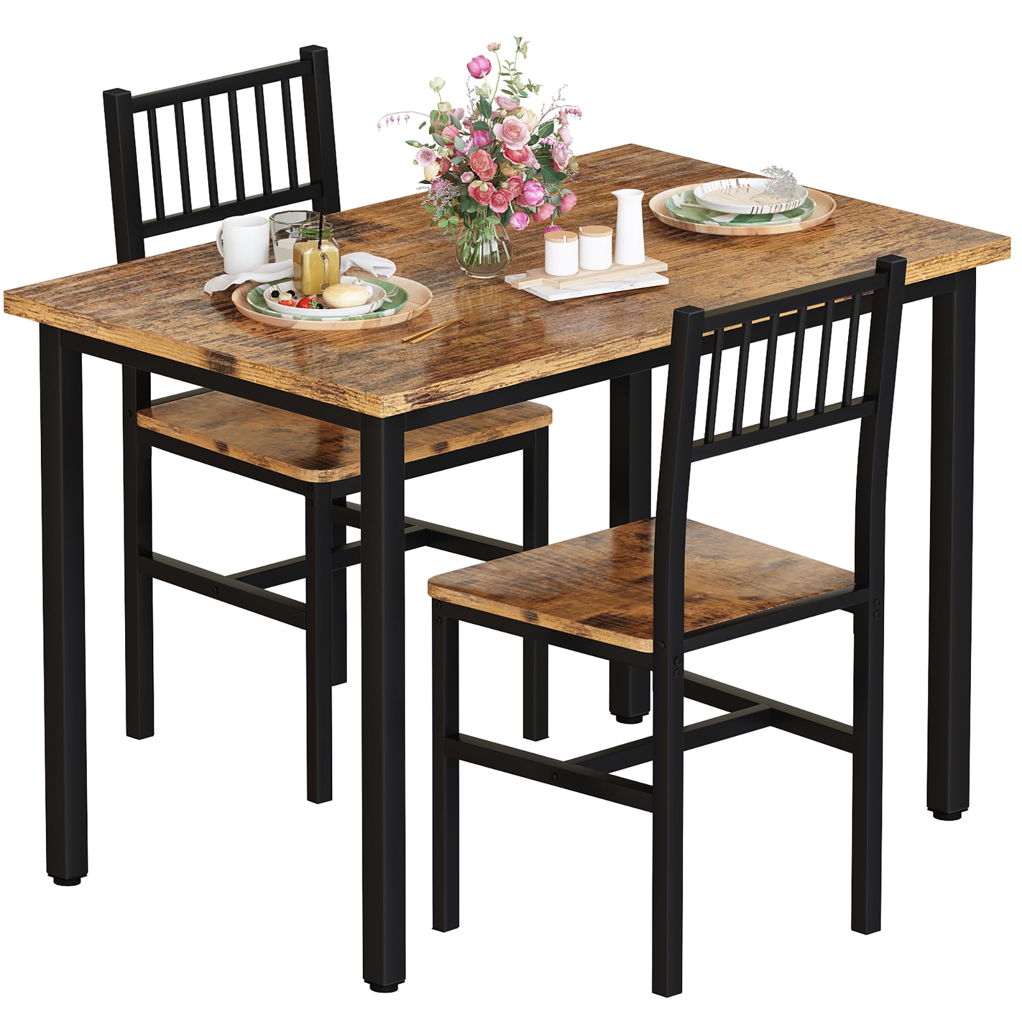 3 Piece Dining Table Set for 2 with Chairs