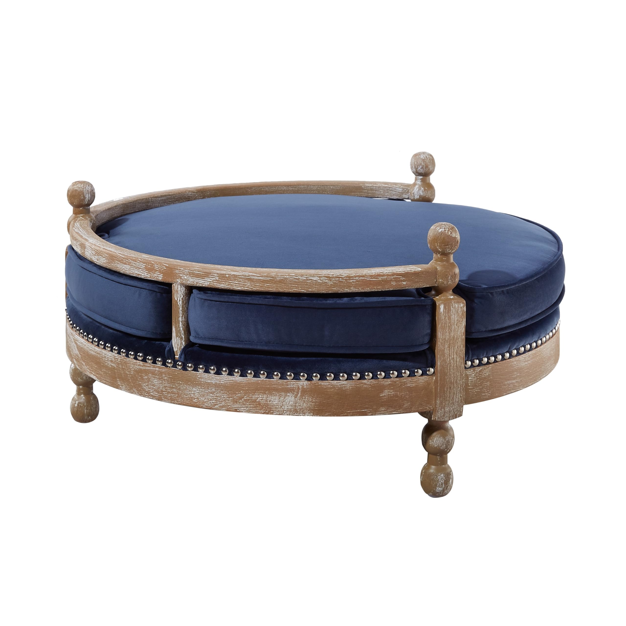 Elevated Weathered Oak Pet Bed with Velvet Cushion