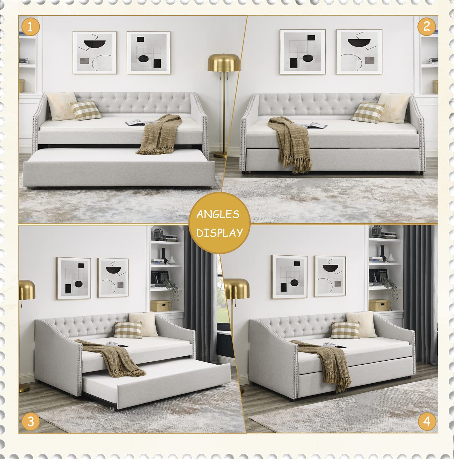 Twin Daybed with Trundle and Upholstered Sofa Bed