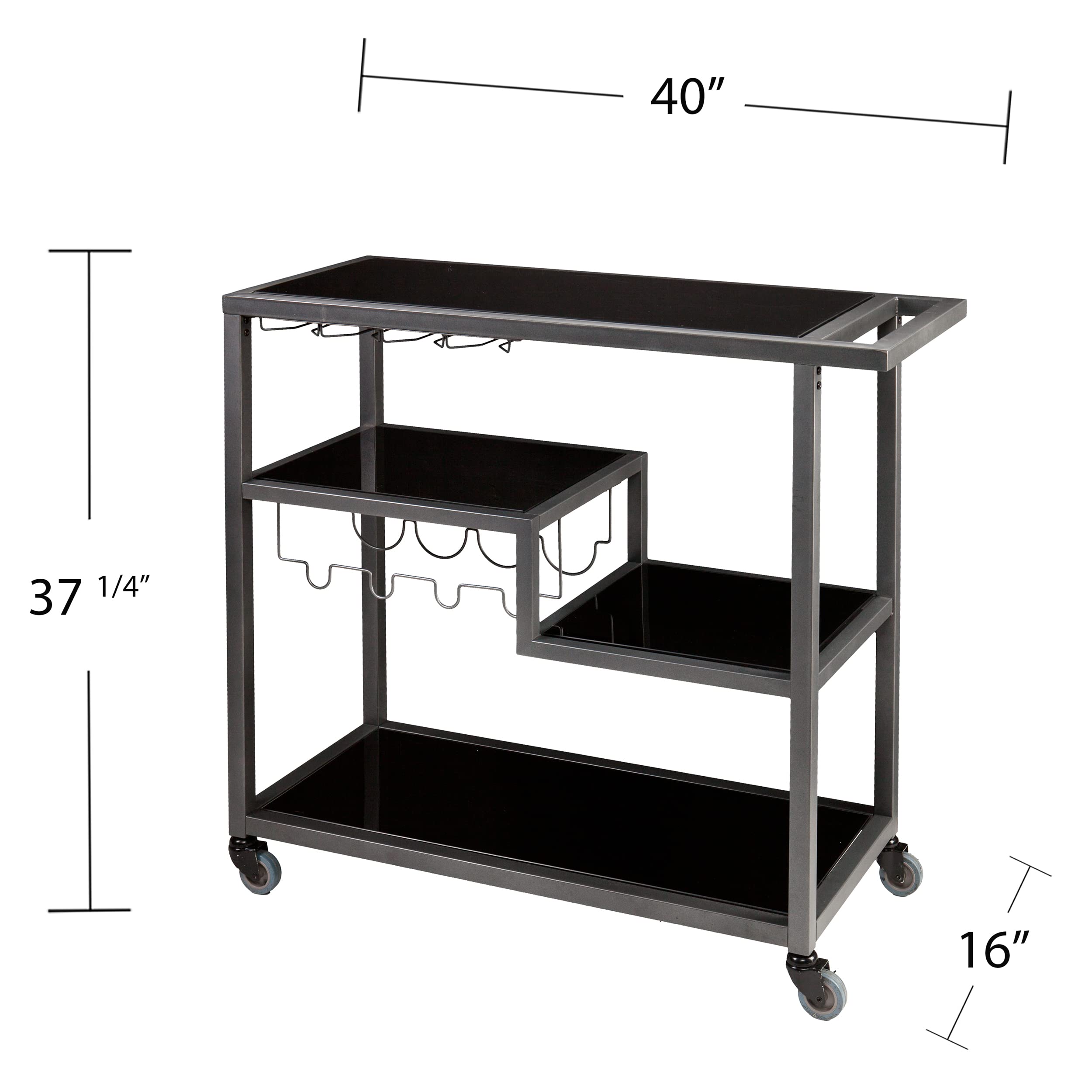 Metal Tempered Glass Bar Cart with Locking Wheels