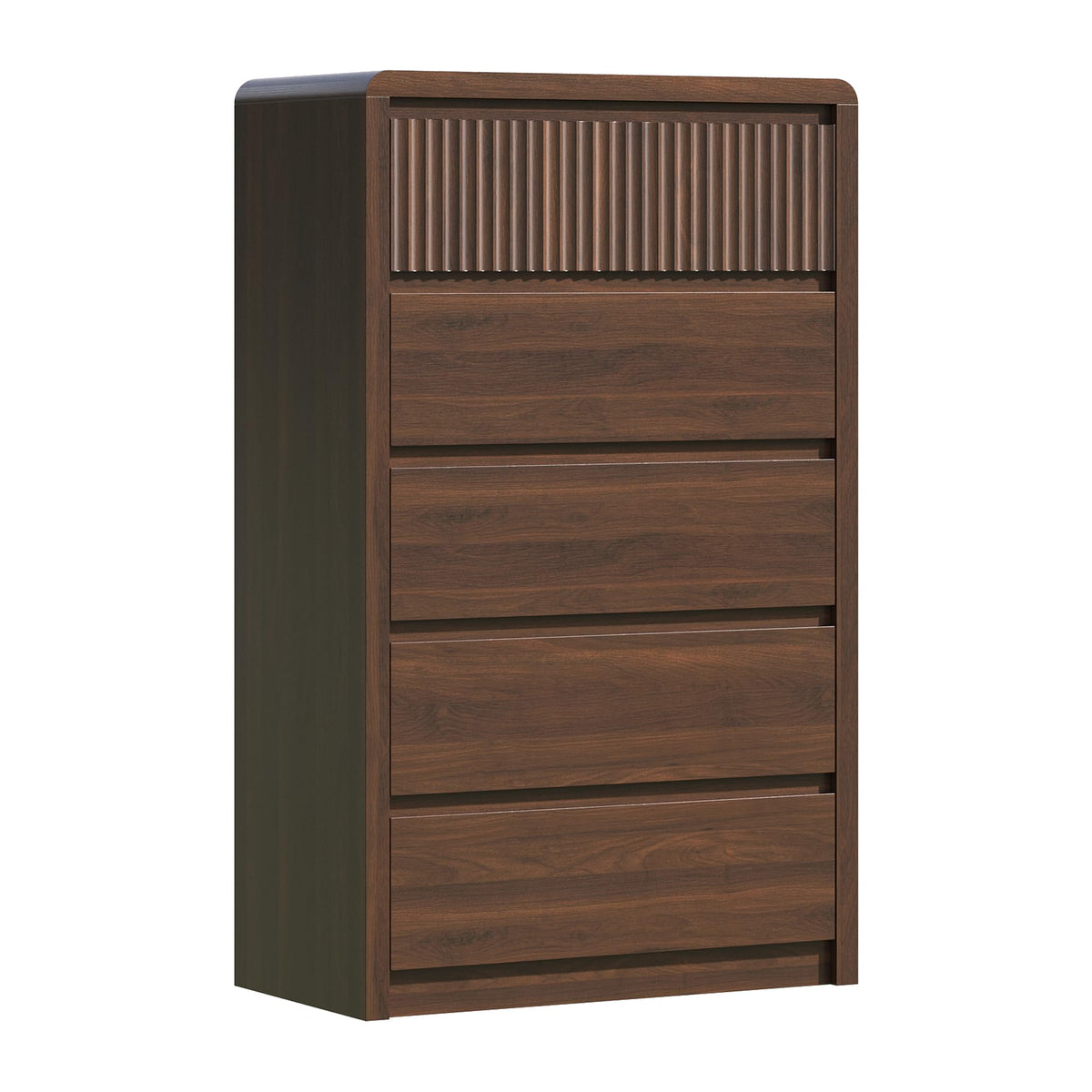 48" Fluted 5-Drawer Dresser with Curved Profile and Handleless Design