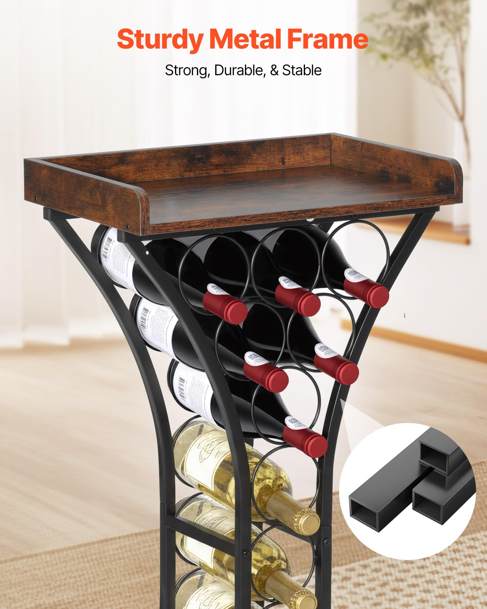 15 Bottle Freestanding Wine Rack with Wood Tabletop