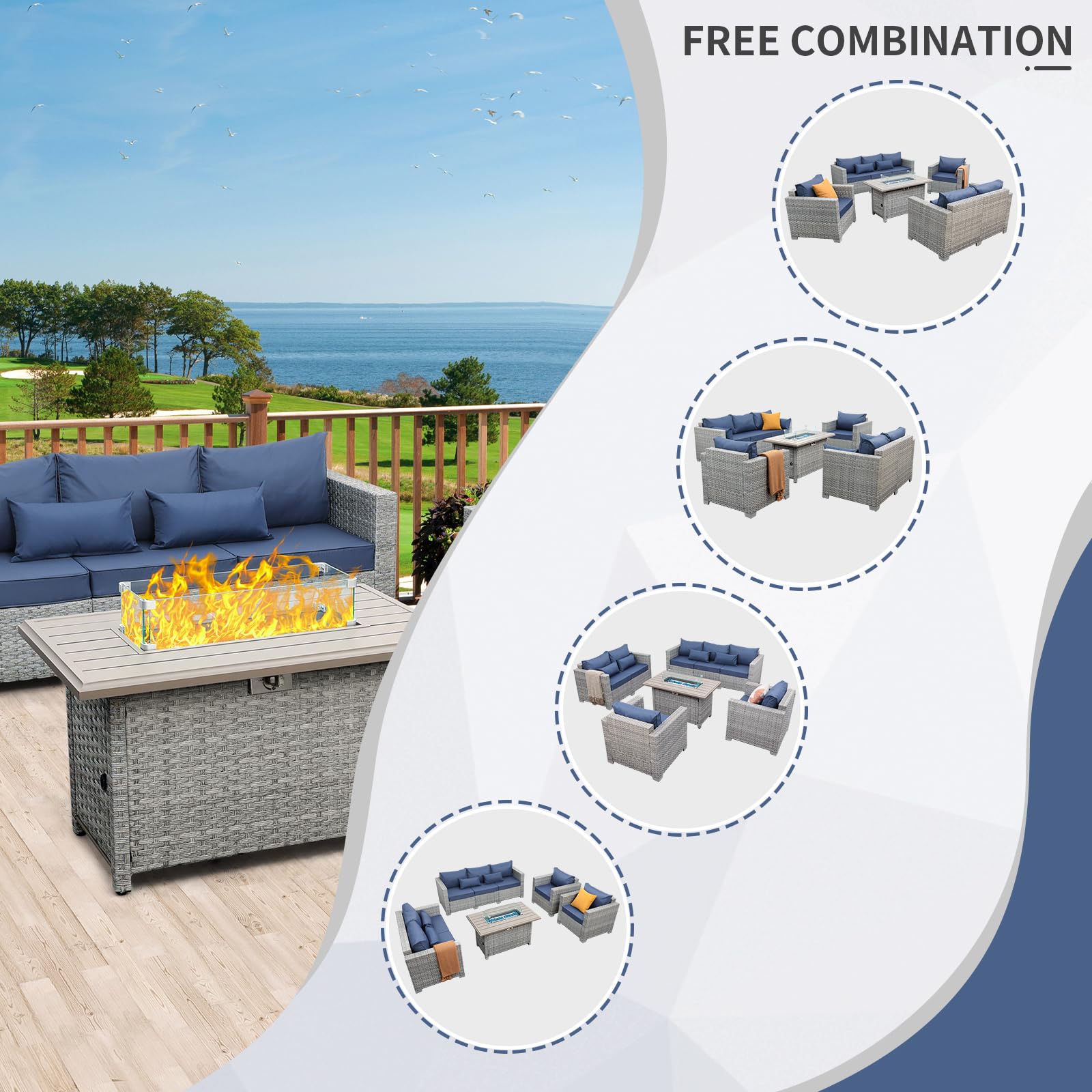 5-Piece Outdoor Sectional Sofa Set with Fire Pit Table