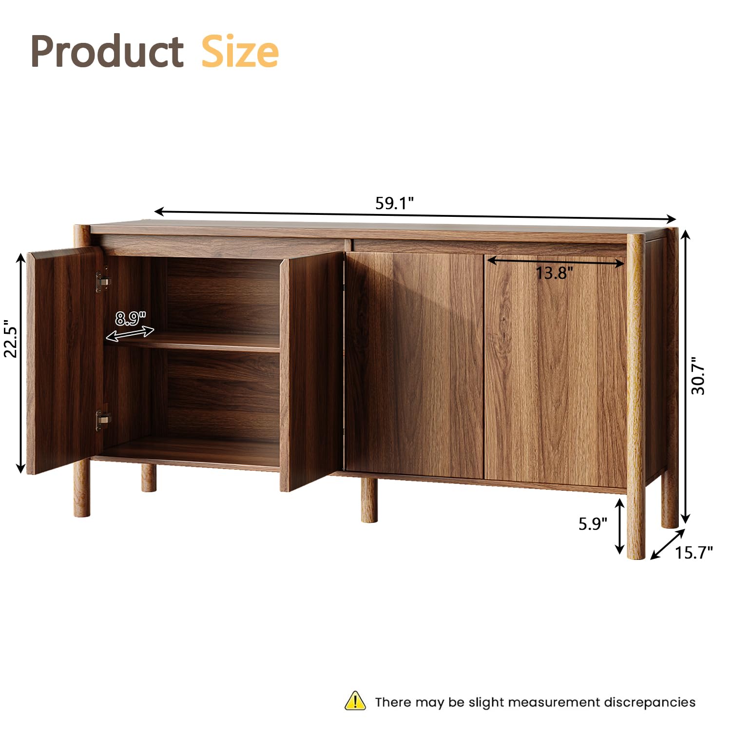 Mid Century Walnut Sideboard Cabinet 59 Inch