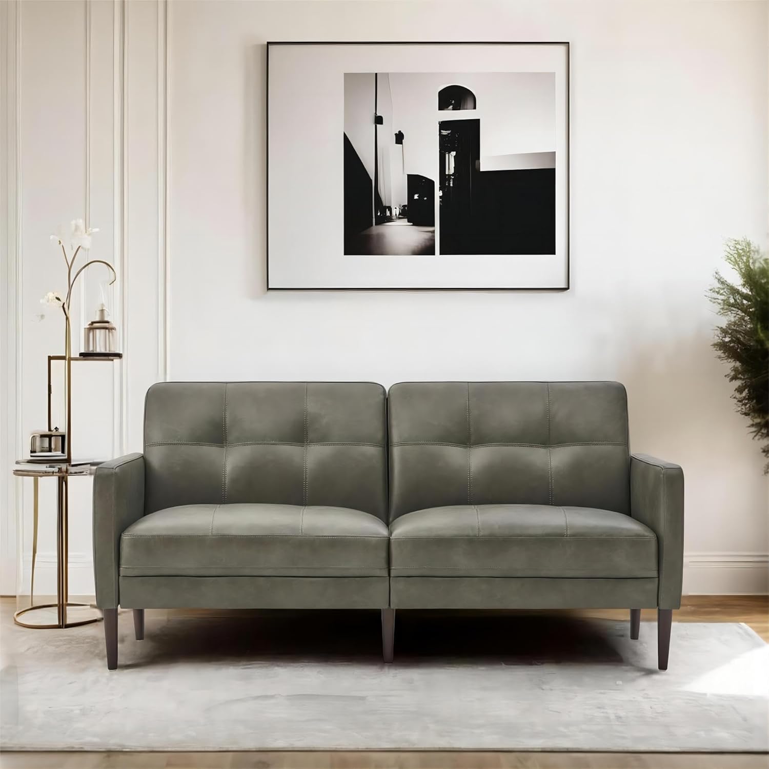 Mid-Century Faux Leather Sofa 73" Brown