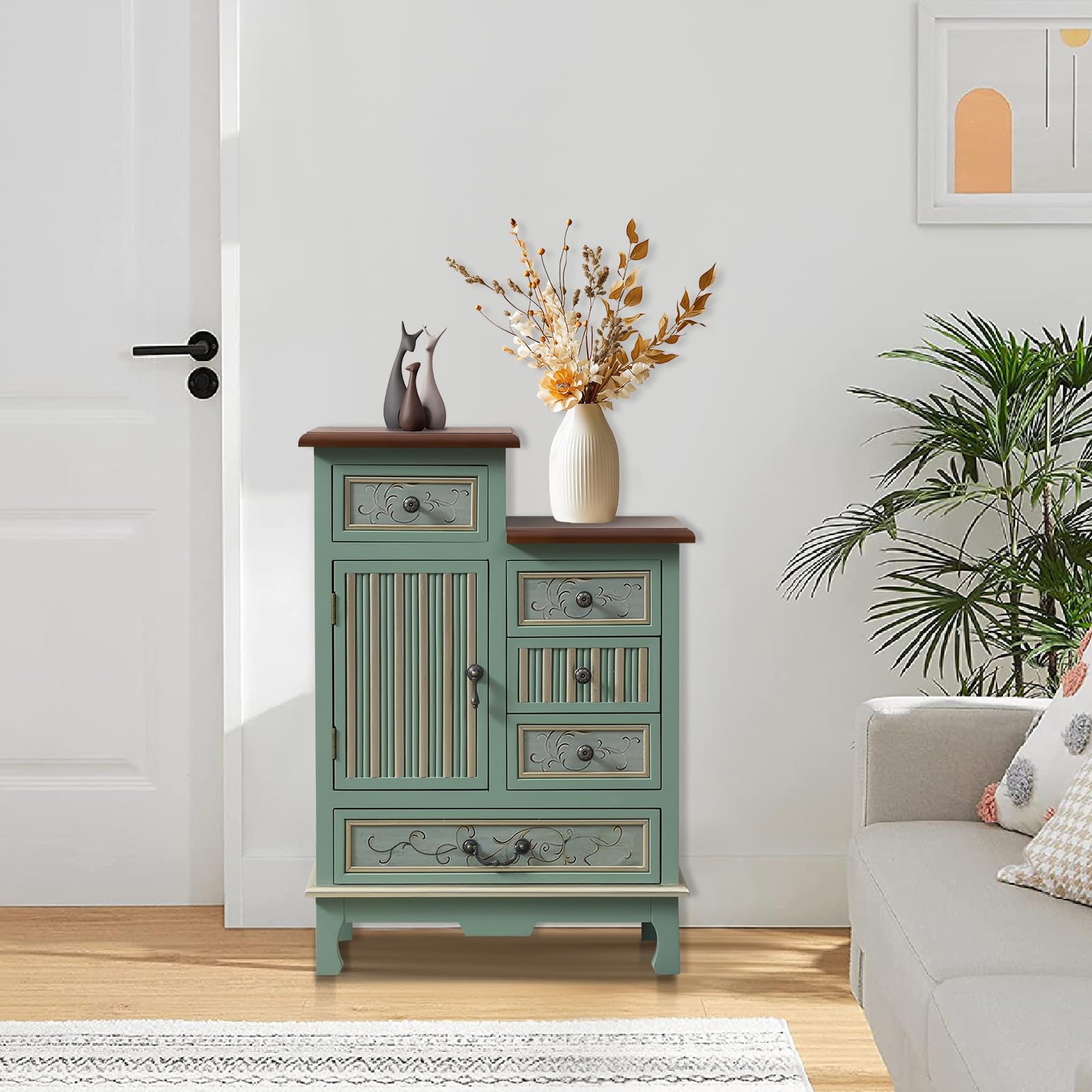 Vintage Accent Chest with 5-Drawers and Door