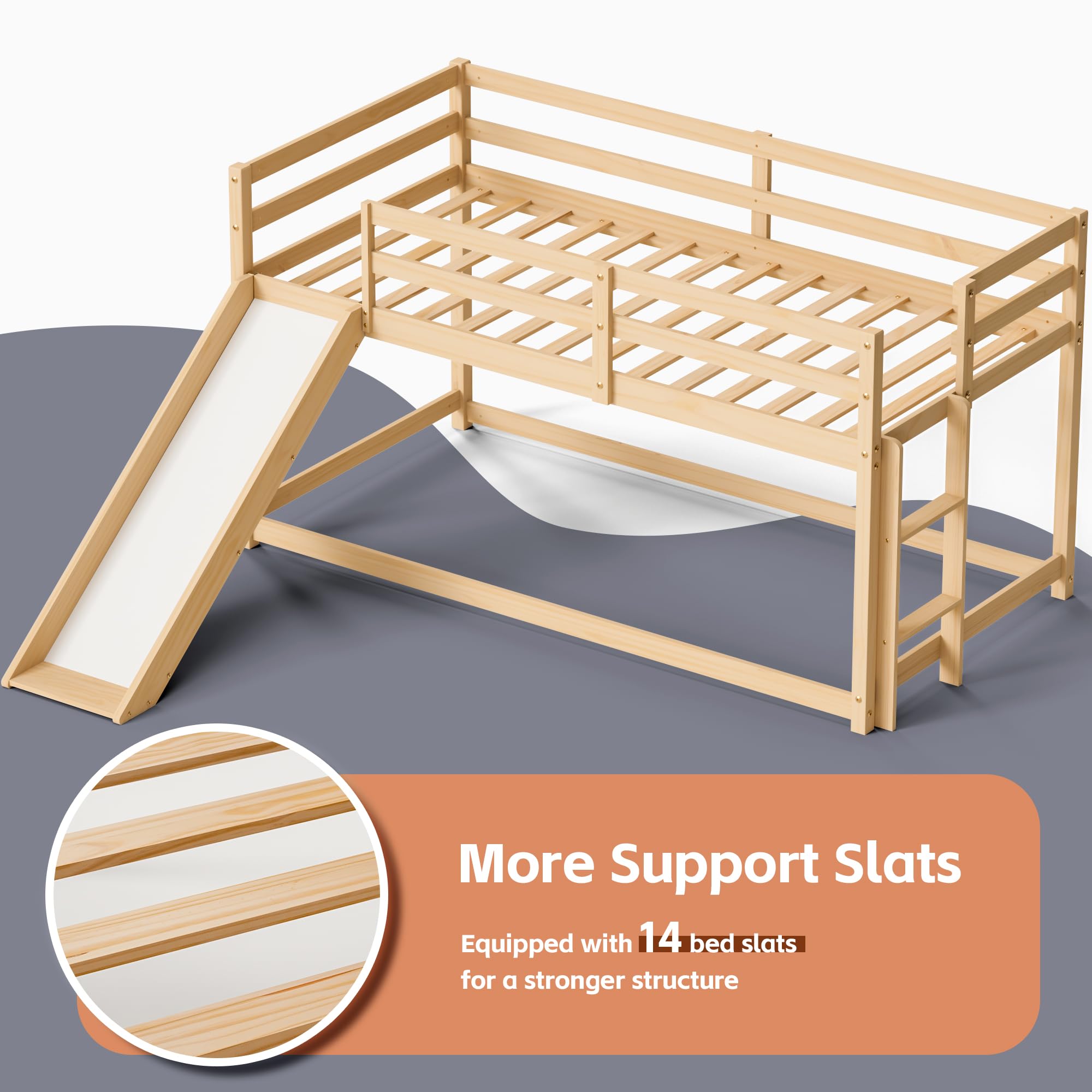 Twin Low Loft Bed with Slide and Ladder