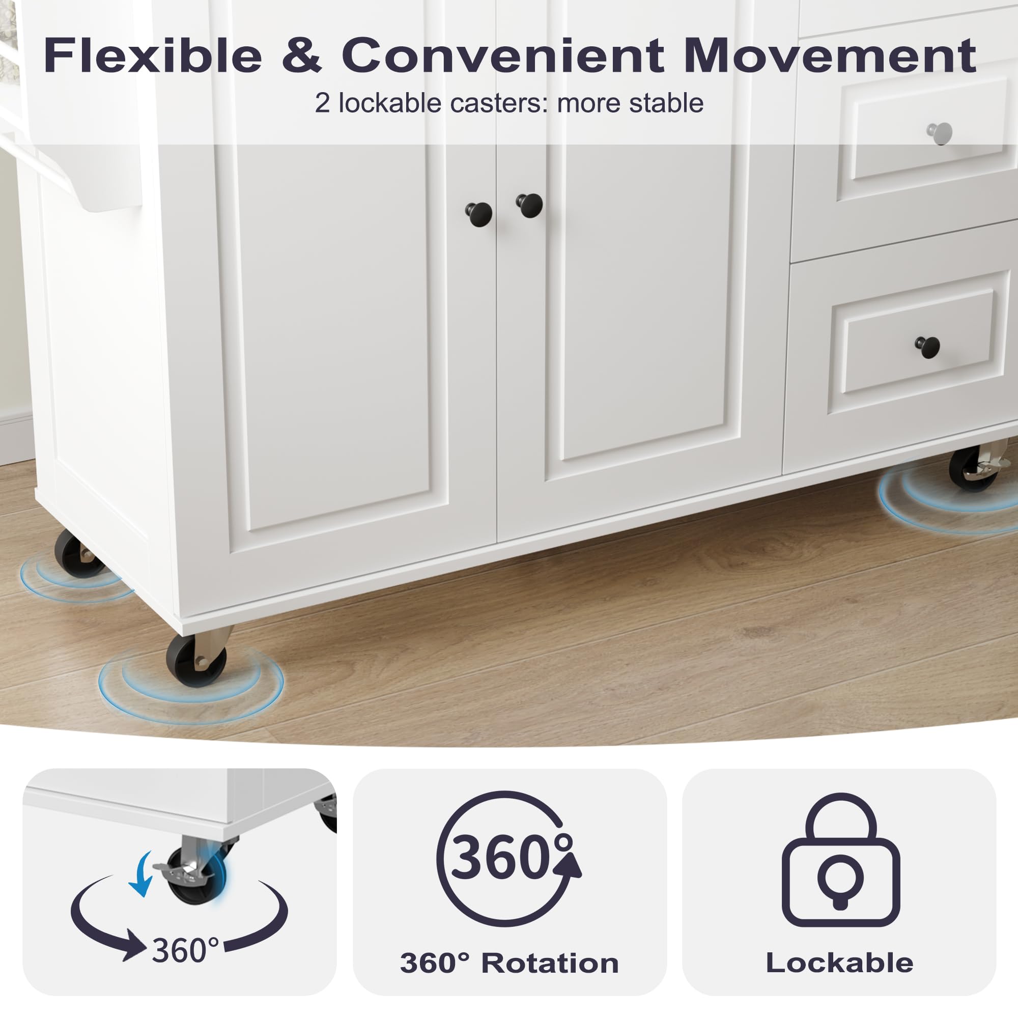 Mobile Kitchen Island with Drop Leaf and Storage