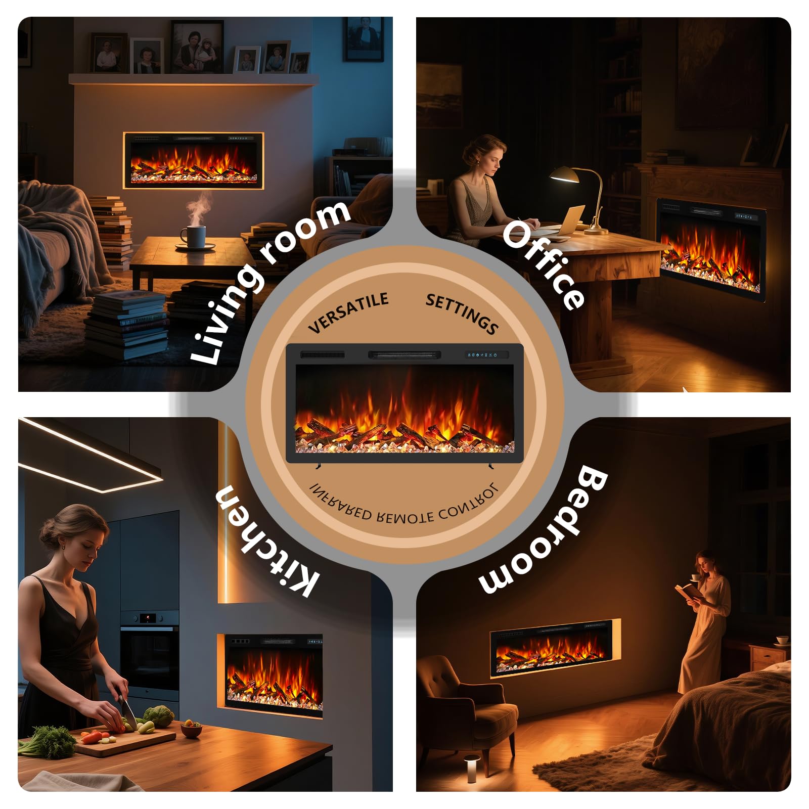 36" Electric Fireplace Insert with Remote Control