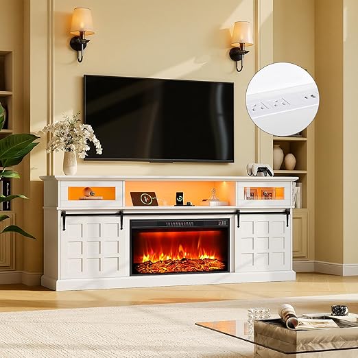 70" LED TV Stand with Outlets and Storage