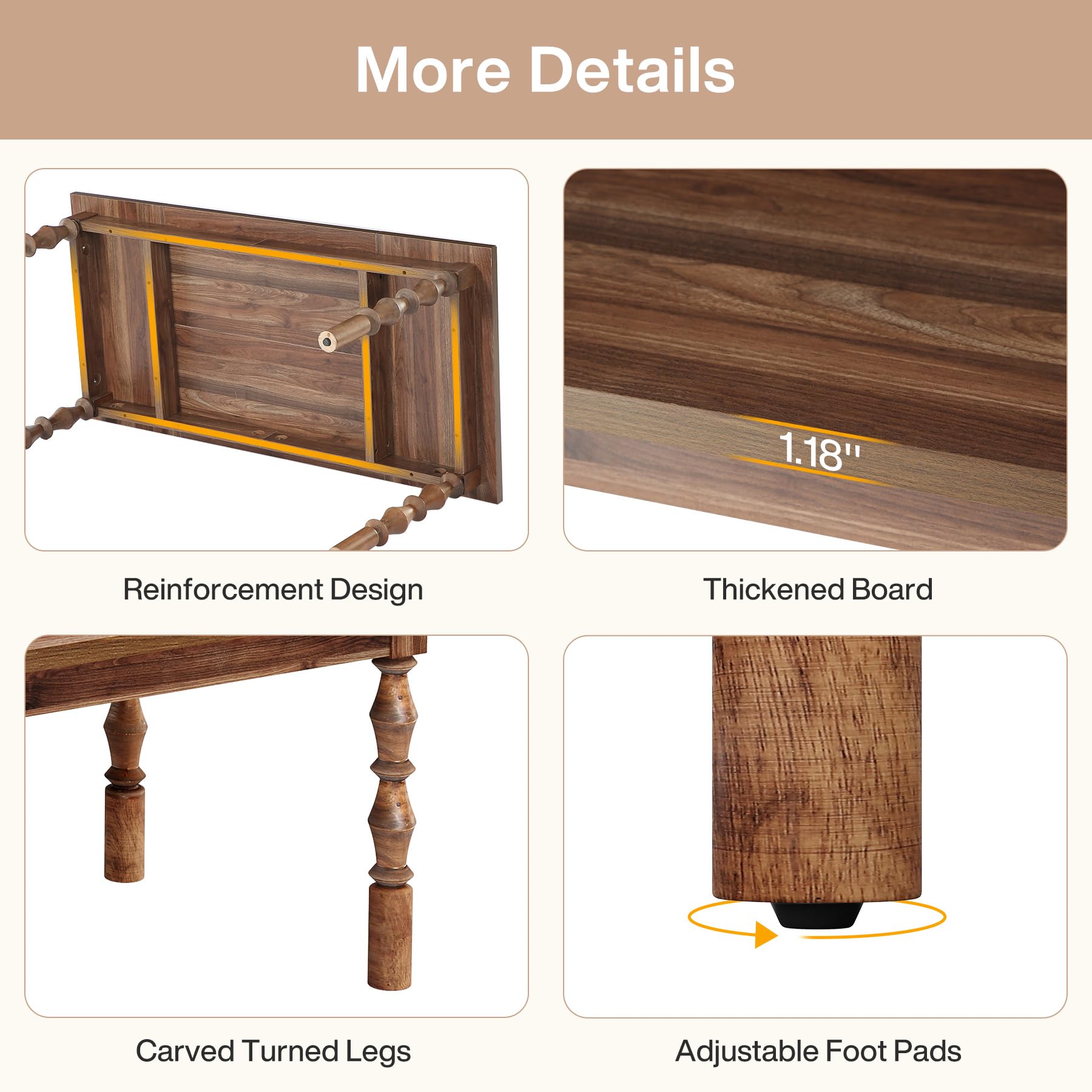 62.2-Inch Executive Office Desk with Turned Legs