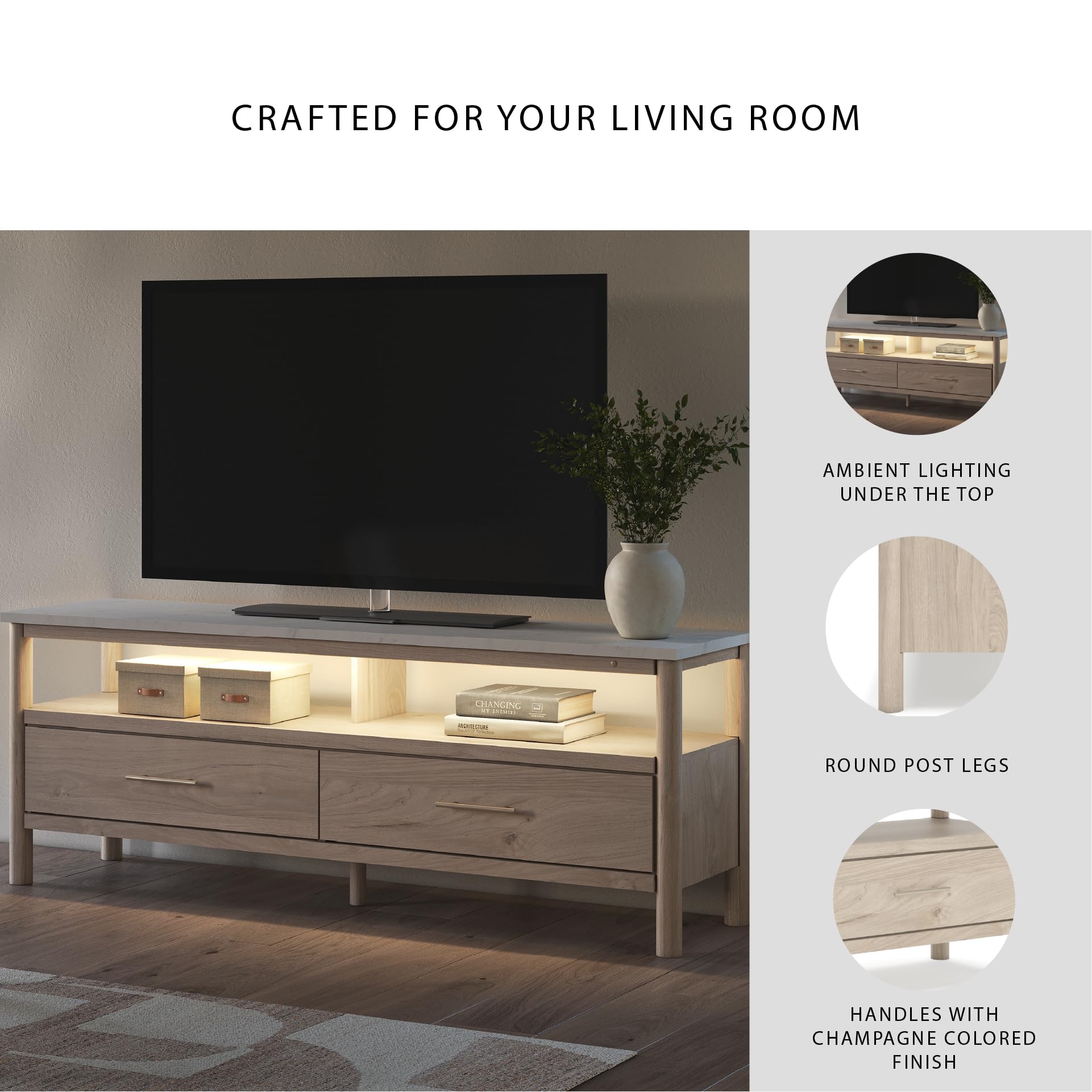 72" TV Stand with Faux Marble Top and Ambient Lighting