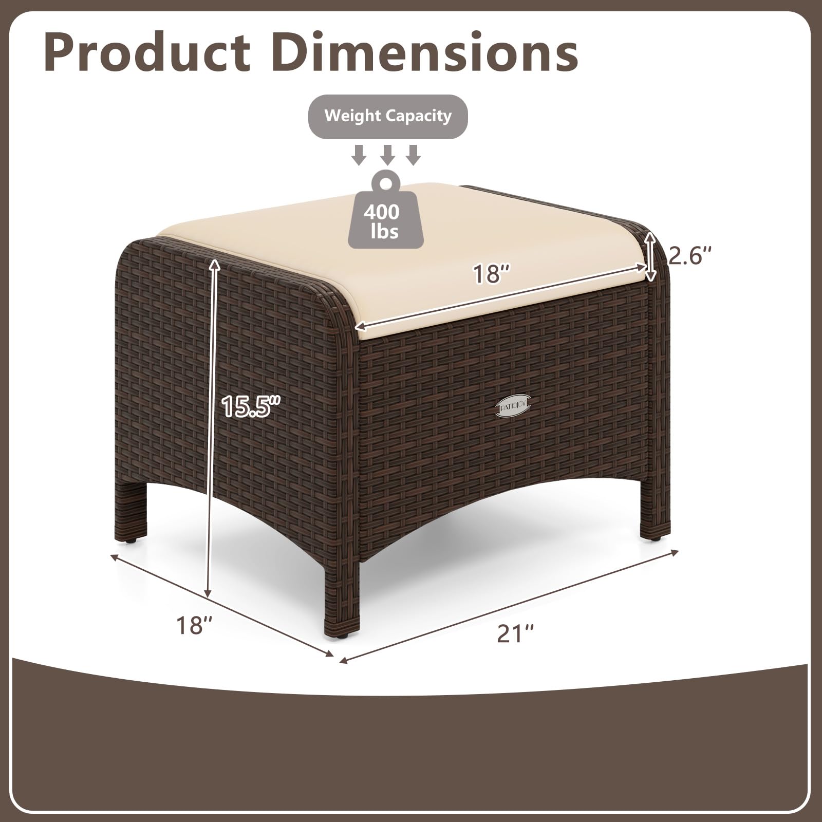 2-Piece Patio Wicker Ottoman Set with Removable Cushions