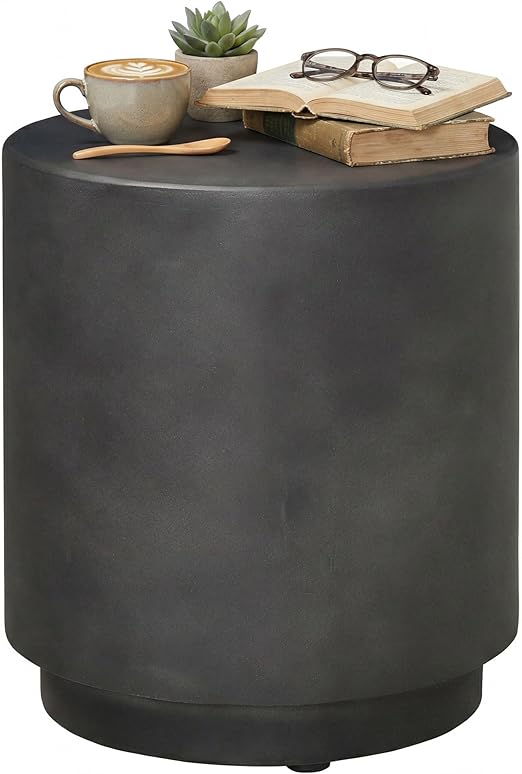 Outdoor Side Table Round Concrete Finish Light Gray
