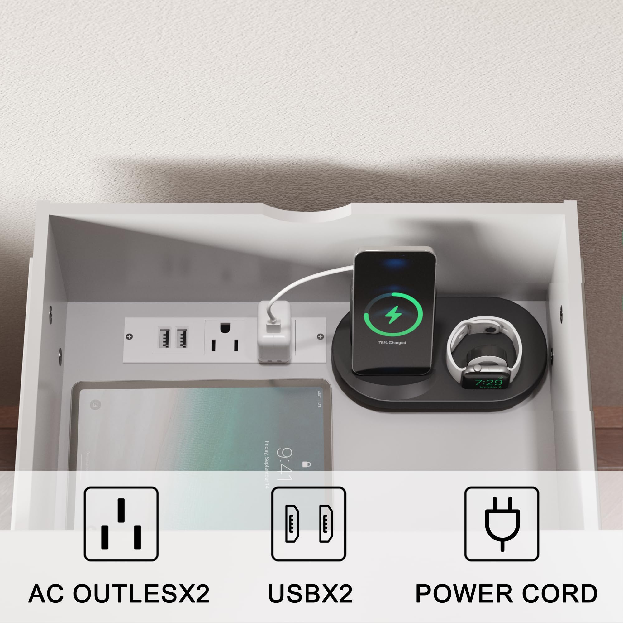 LED Nightstand with Charging Station