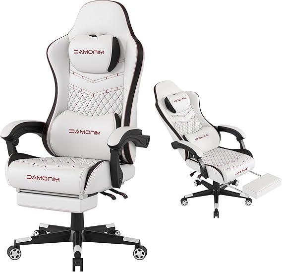 Ergonomic Gaming Chair with Retractable Footrest - 400lb Capacity