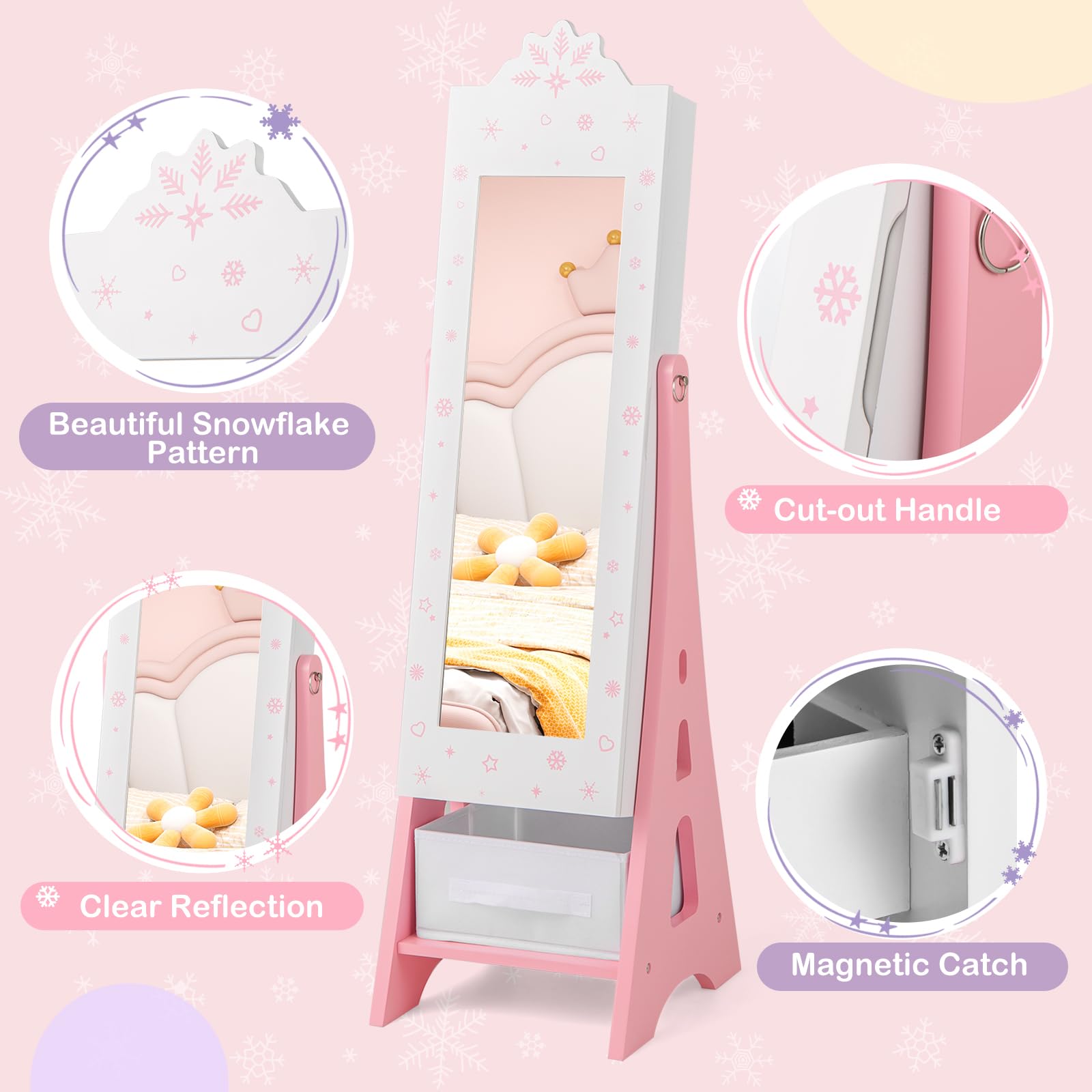 Kids Jewelry Armoire Cabinet with Full-Length Mirror