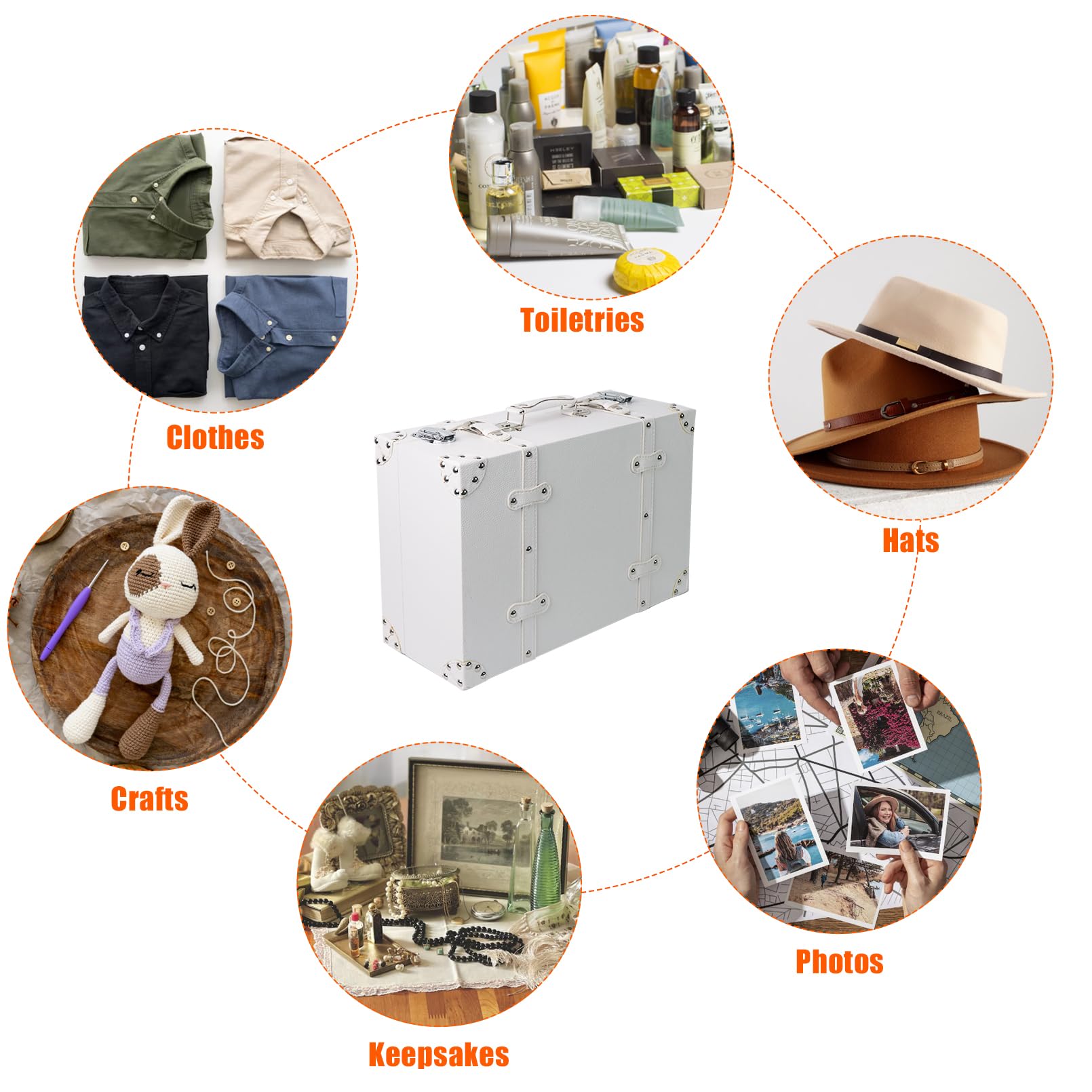 Vintage Wooden Storage Chest with White Leather