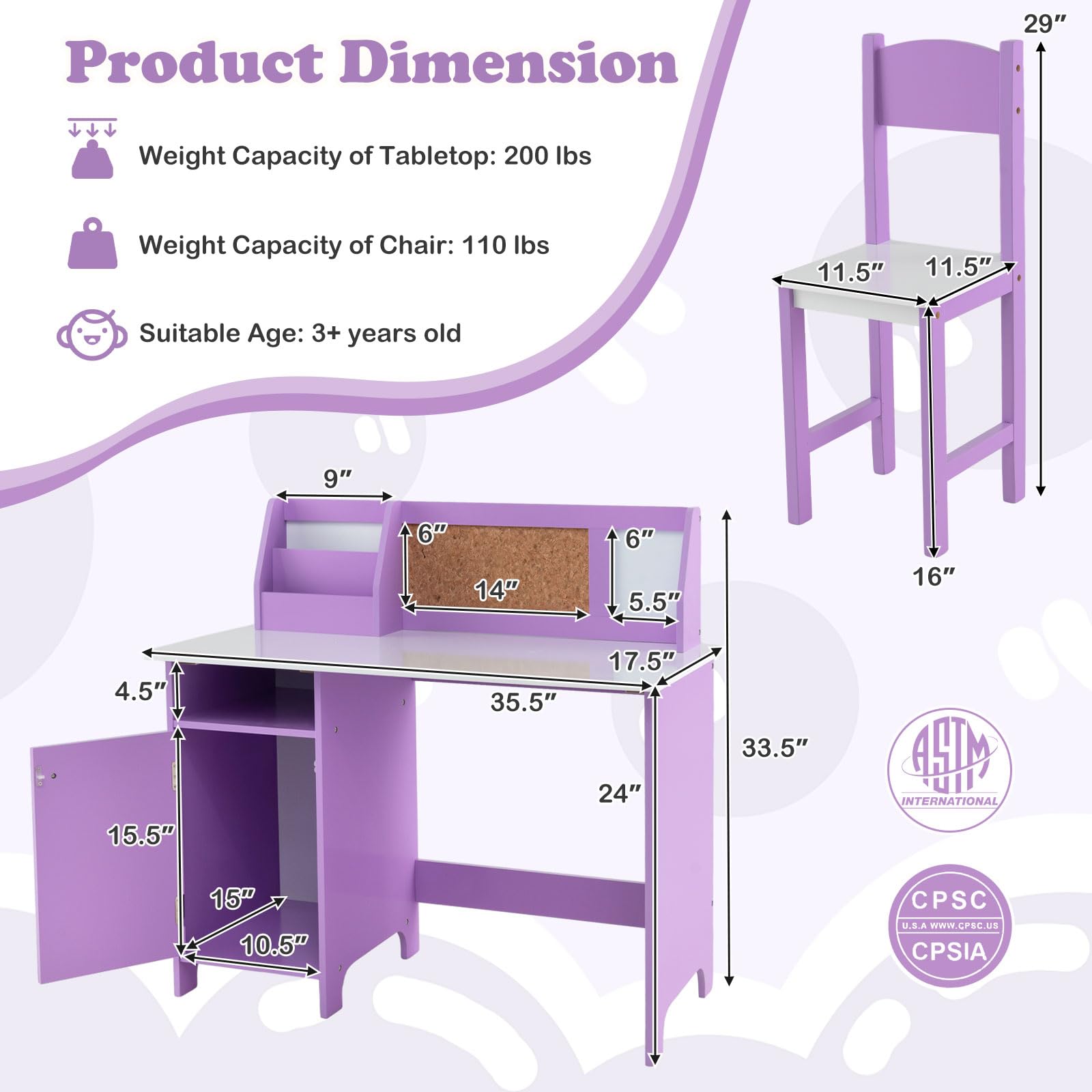 Kids Desk and Chair Set with Hutch, Cork Board and Whiteboard
